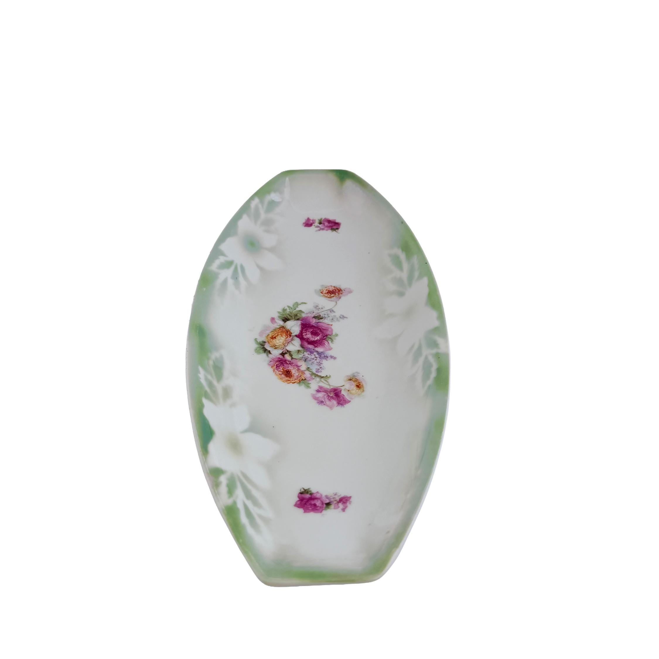 Vintage PK Unity Germany Green Floral Porcelain Serving Tray 11.5" | Antique Entertaining Decor