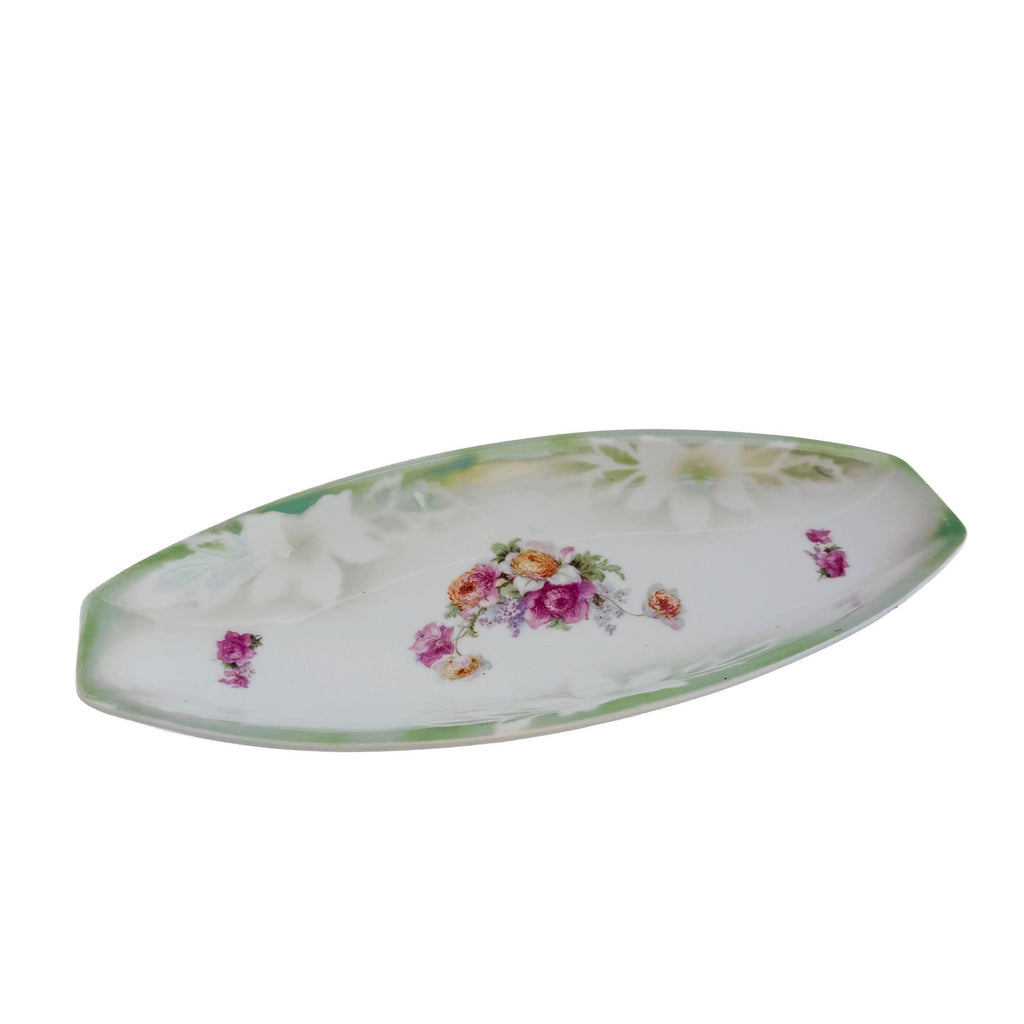 Vintage PK Unity Germany Green Floral Porcelain Serving Tray 11.5" | Antique Entertaining Decor