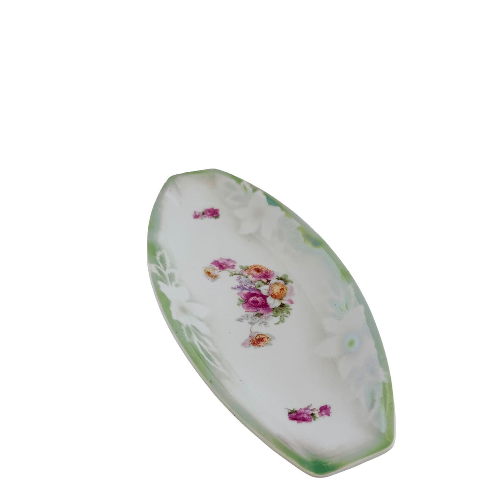 Vintage PK Unity Germany Green Floral Porcelain Serving Tray 11.5" | Antique Entertaining Decor