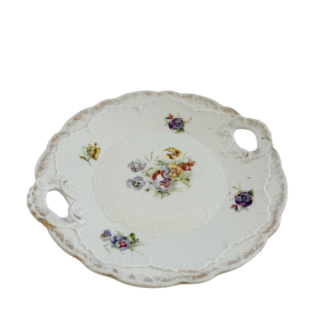 Antique White Floral Porcelain Handled Cake Plate 9" | Early 20th Century | Cottagecore Decor