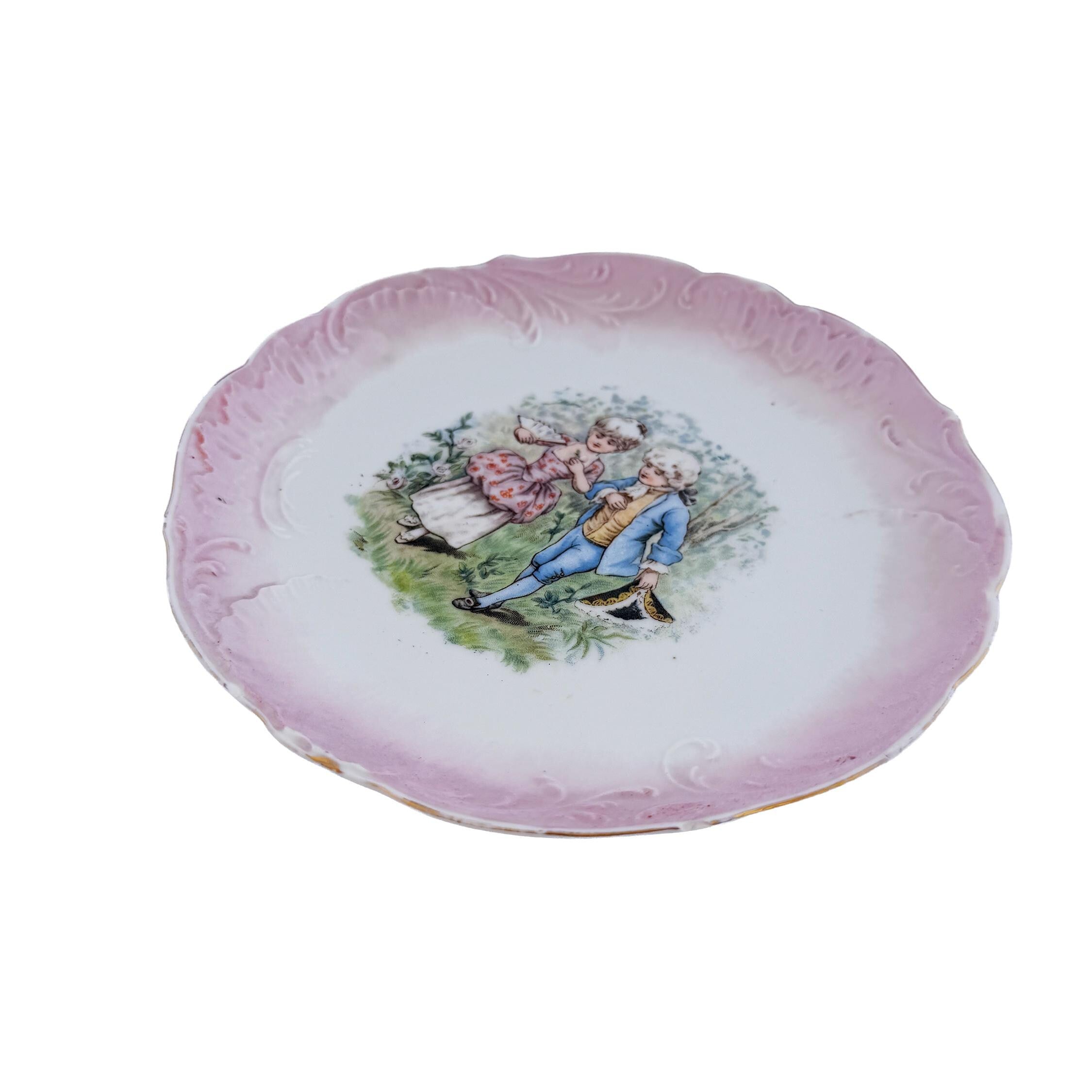 Antique Limoges Porcelain Cabinet Plate – Jean Pouyat, Pink Courting Scene