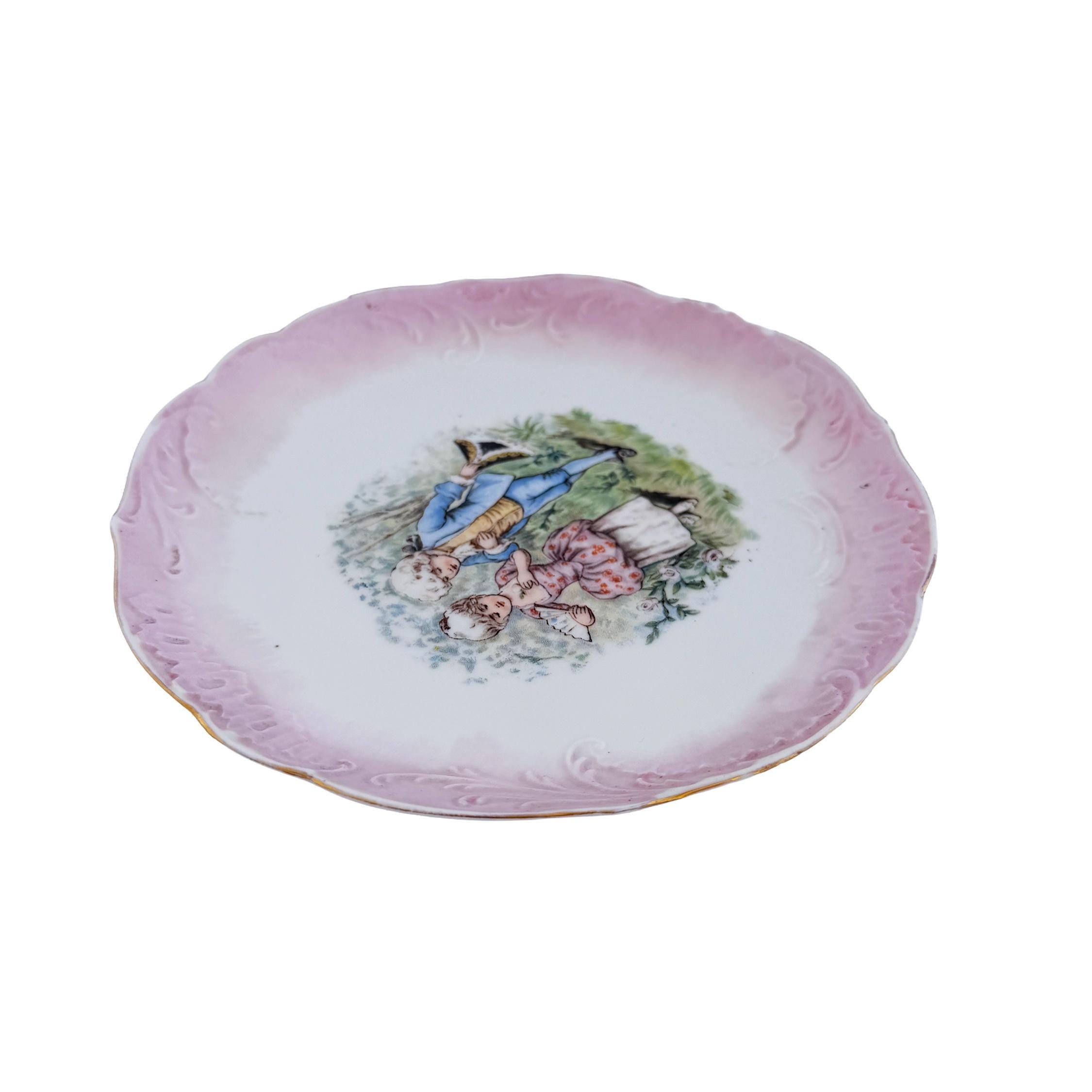 Antique Limoges Porcelain Cabinet Plate – Jean Pouyat, Pink Courting Scene