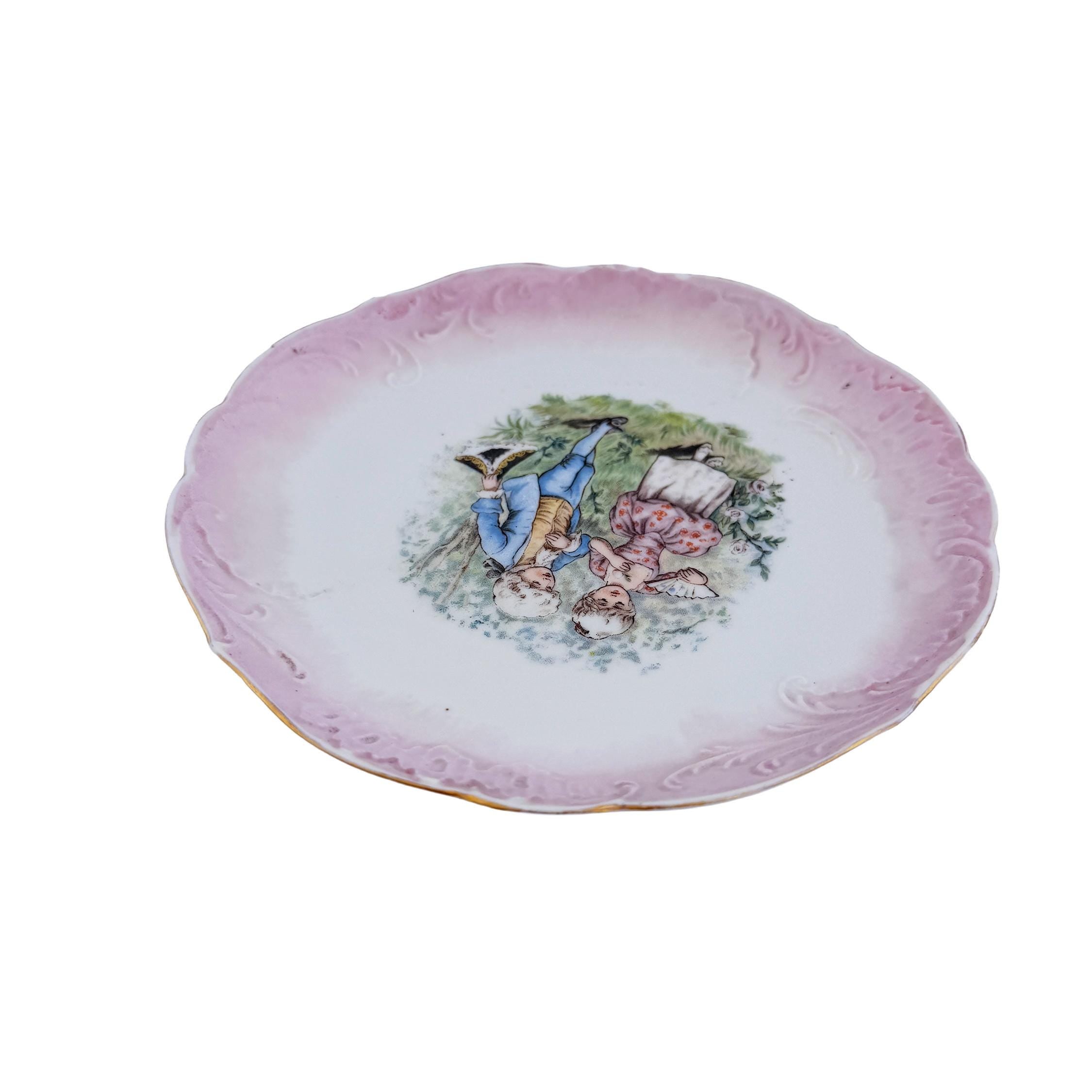 Antique Limoges Porcelain Cabinet Plate – Jean Pouyat, Pink Courting Scene