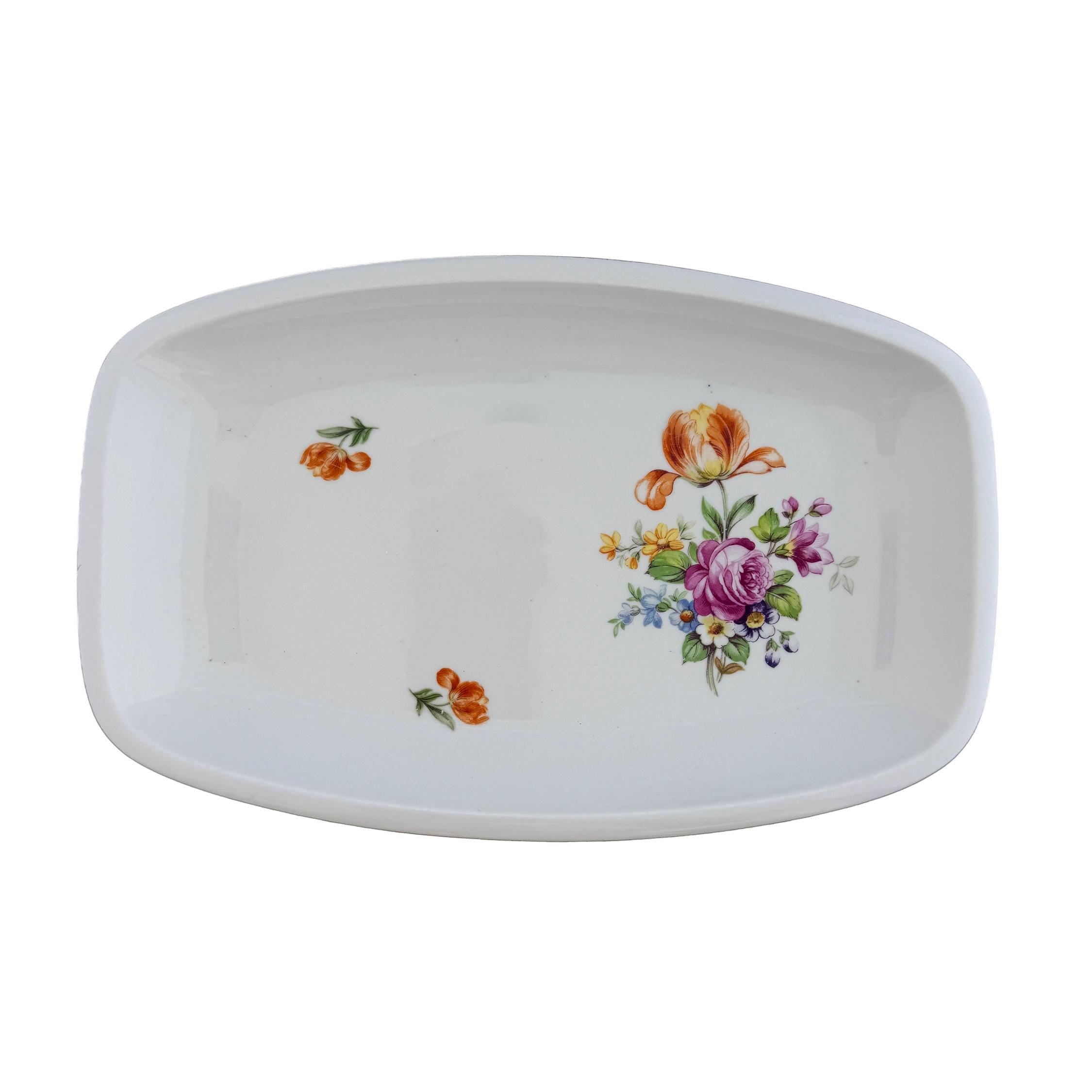 1970s Kahla Tonika Floral Porcelain Serving Tray German Democratic Republic 11"x7"x1"