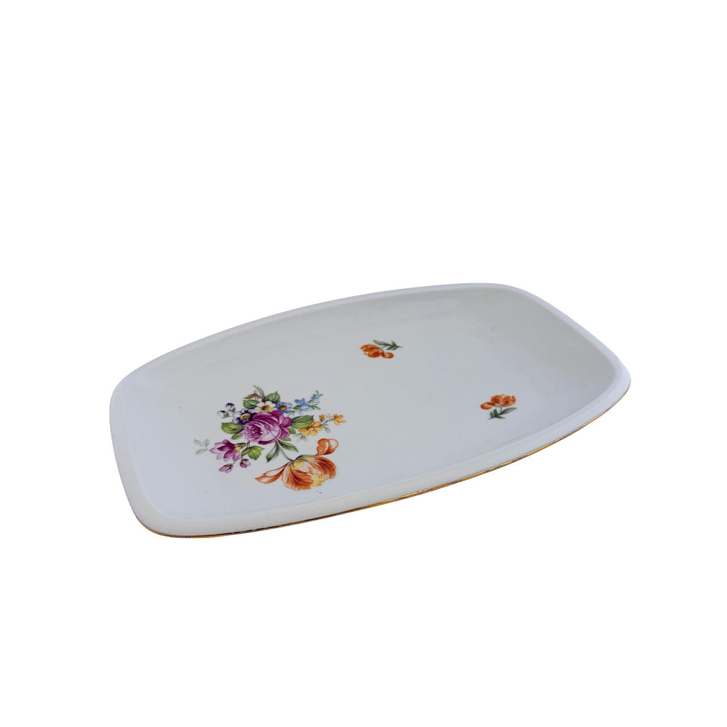 1970s Kahla Tonika Floral Porcelain Serving Tray German Democratic Republic 11"x7"x1"