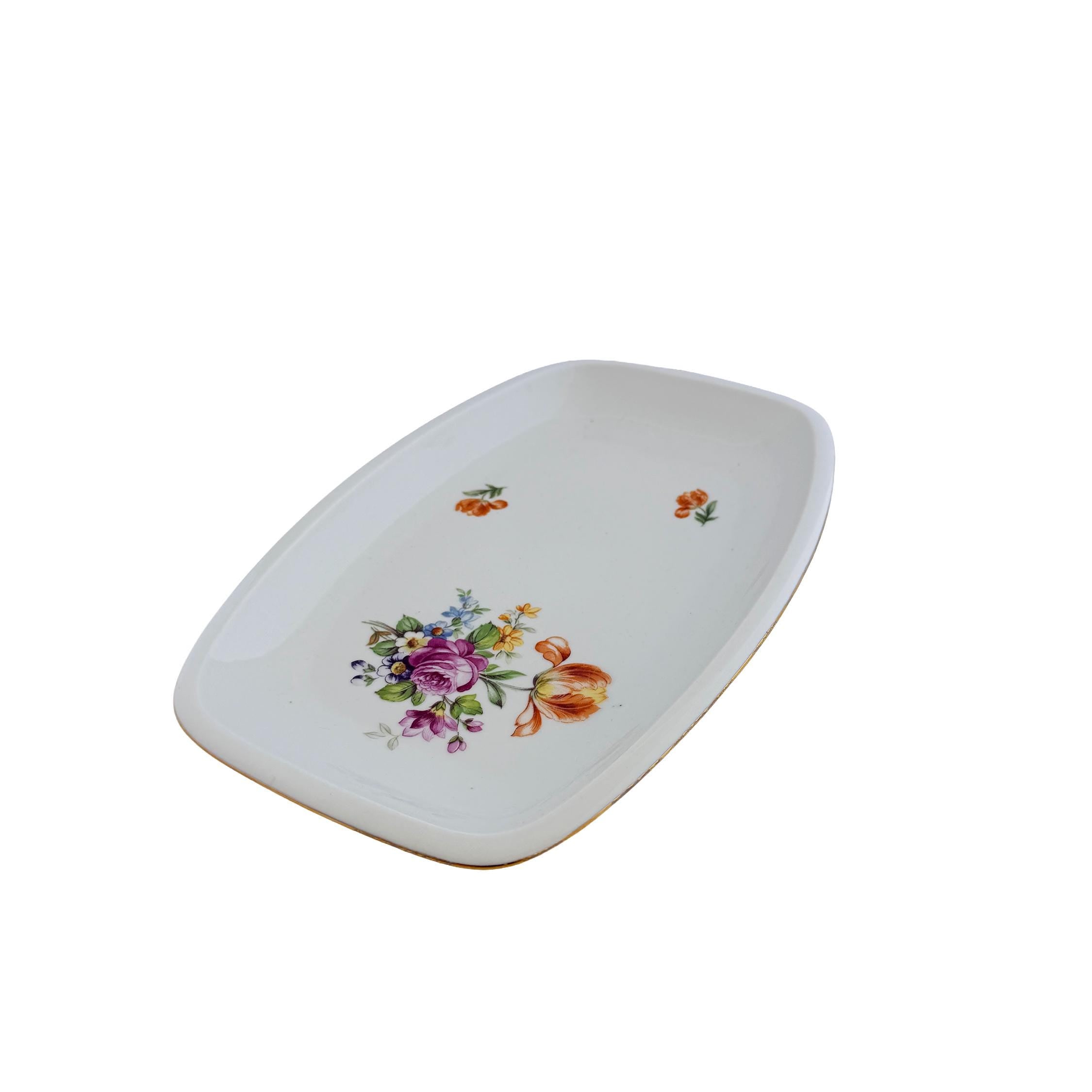 1970s Kahla Tonika Floral Porcelain Serving Tray German Democratic Republic 11"x7"x1"