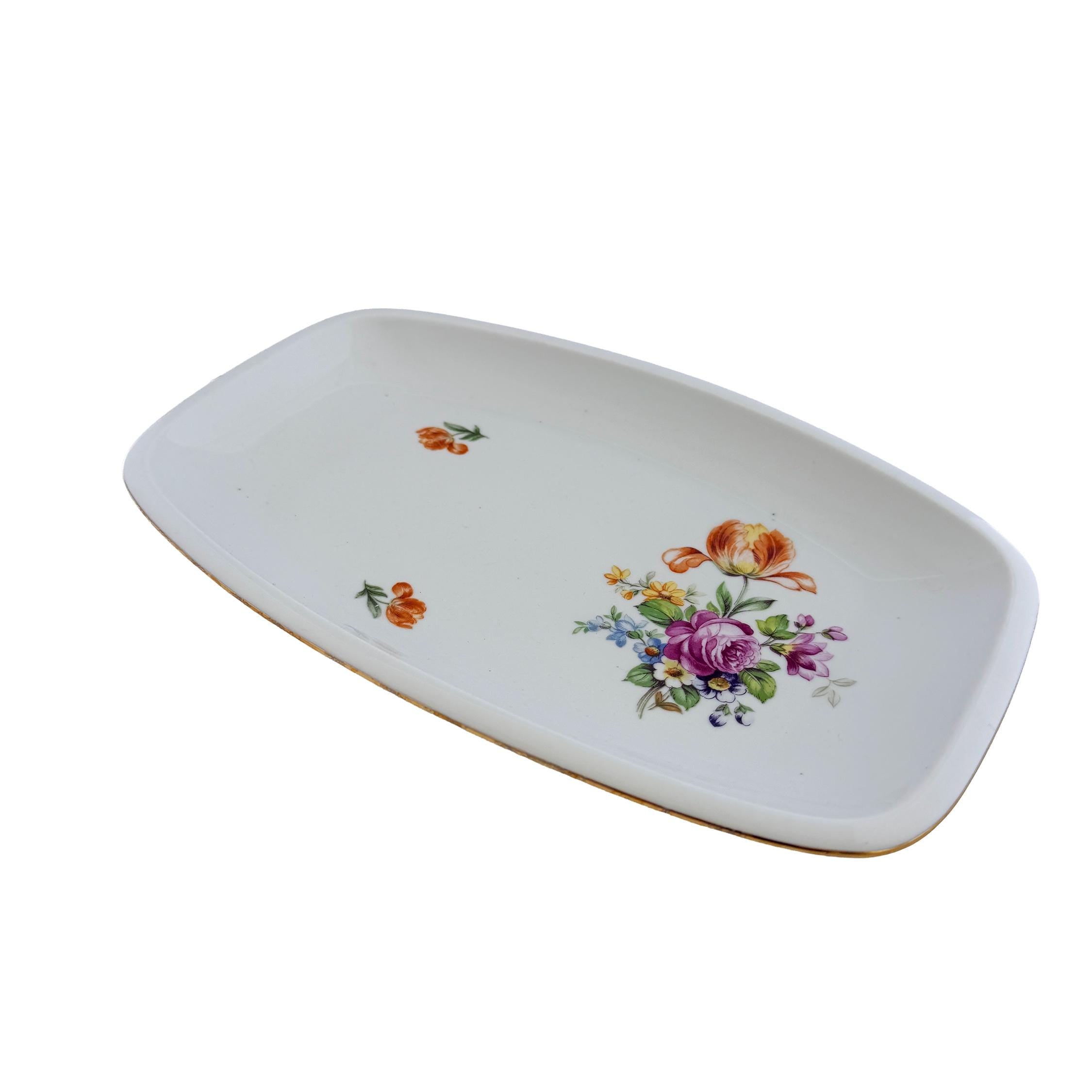 1970s Kahla Tonika Floral Porcelain Serving Tray German Democratic Republic 11"x7"x1"