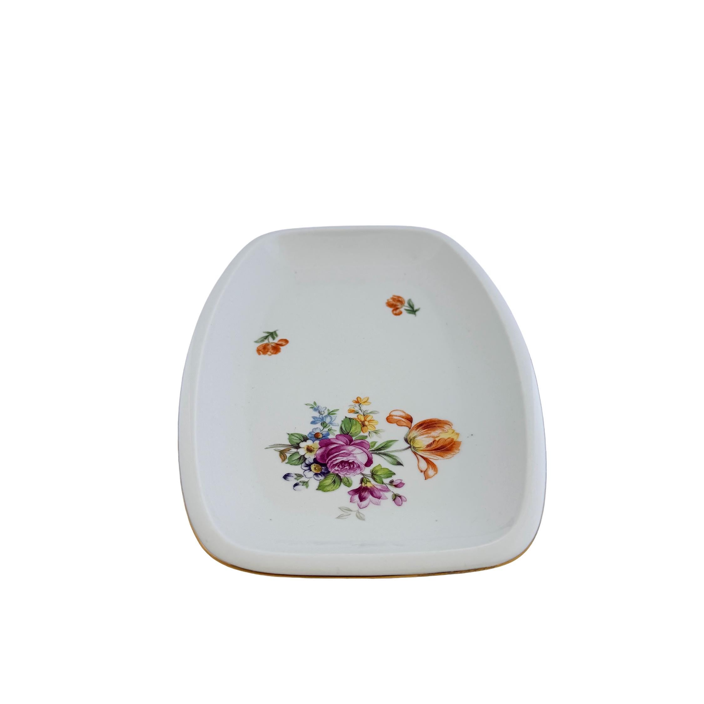 1970s Kahla Tonika Floral Porcelain Serving Tray German Democratic Republic 11"x7"x1"