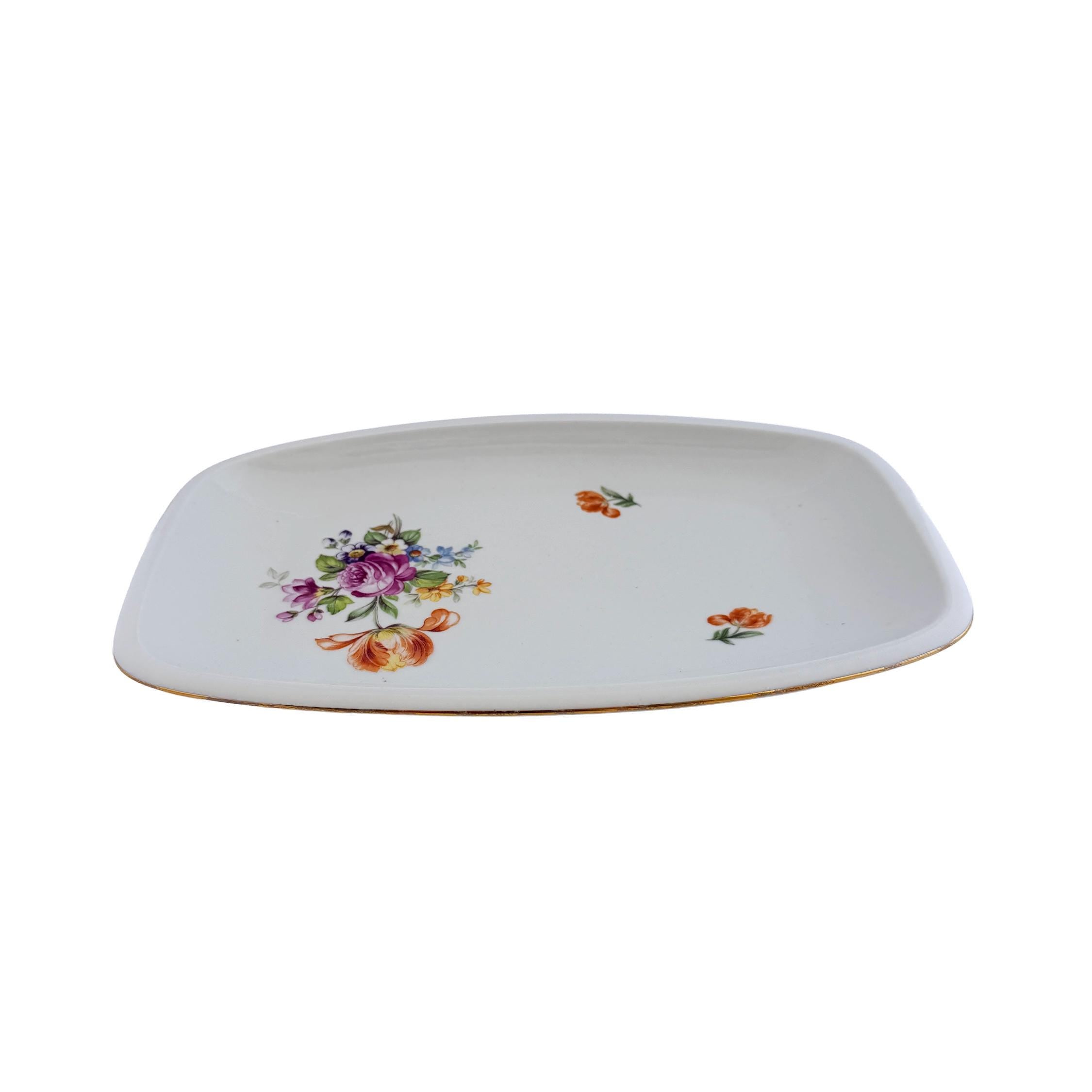 1970s Kahla Tonika Floral Porcelain Serving Tray German Democratic Republic 11"x7"x1"