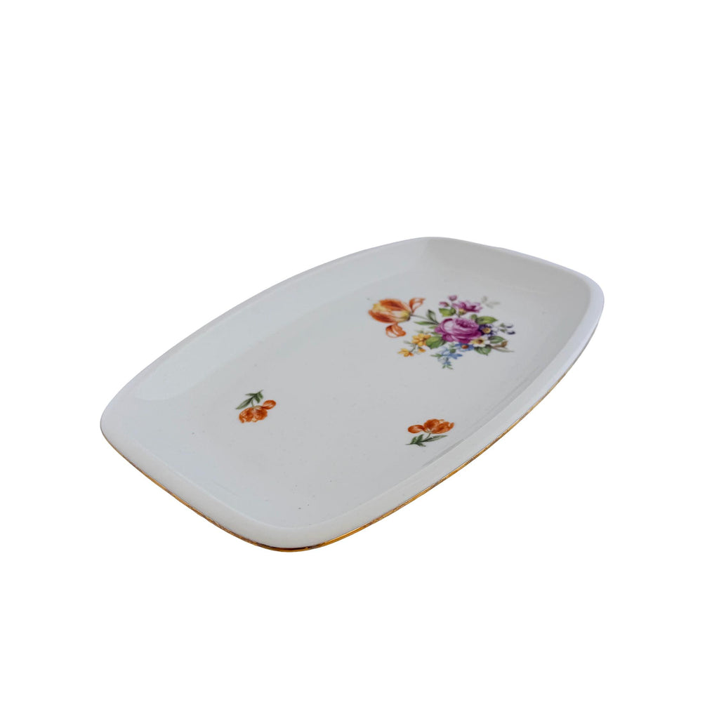 1970s Kahla Tonika Floral Porcelain Serving Tray German Democratic Republic 11"x7"x1"