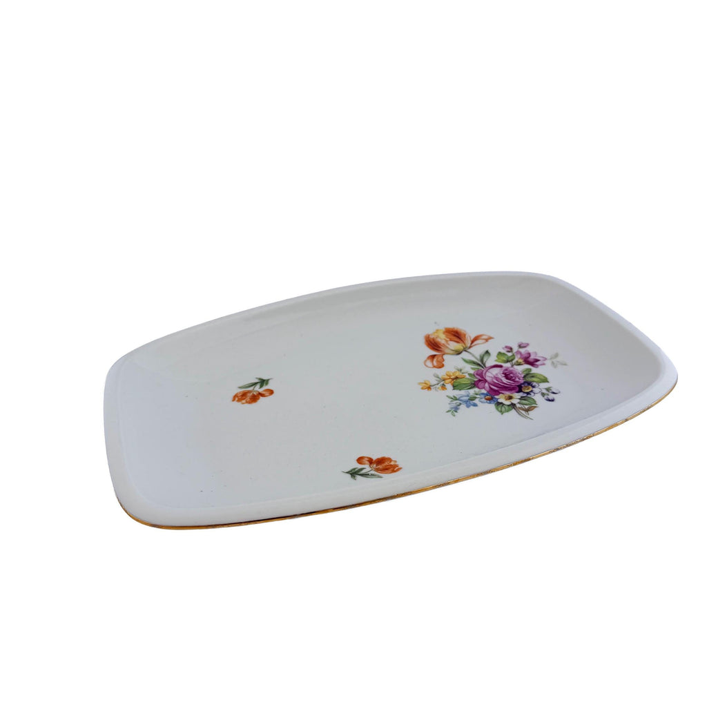 1970s Kahla Tonika Floral Porcelain Serving Tray German Democratic Republic 11"x7"x1"