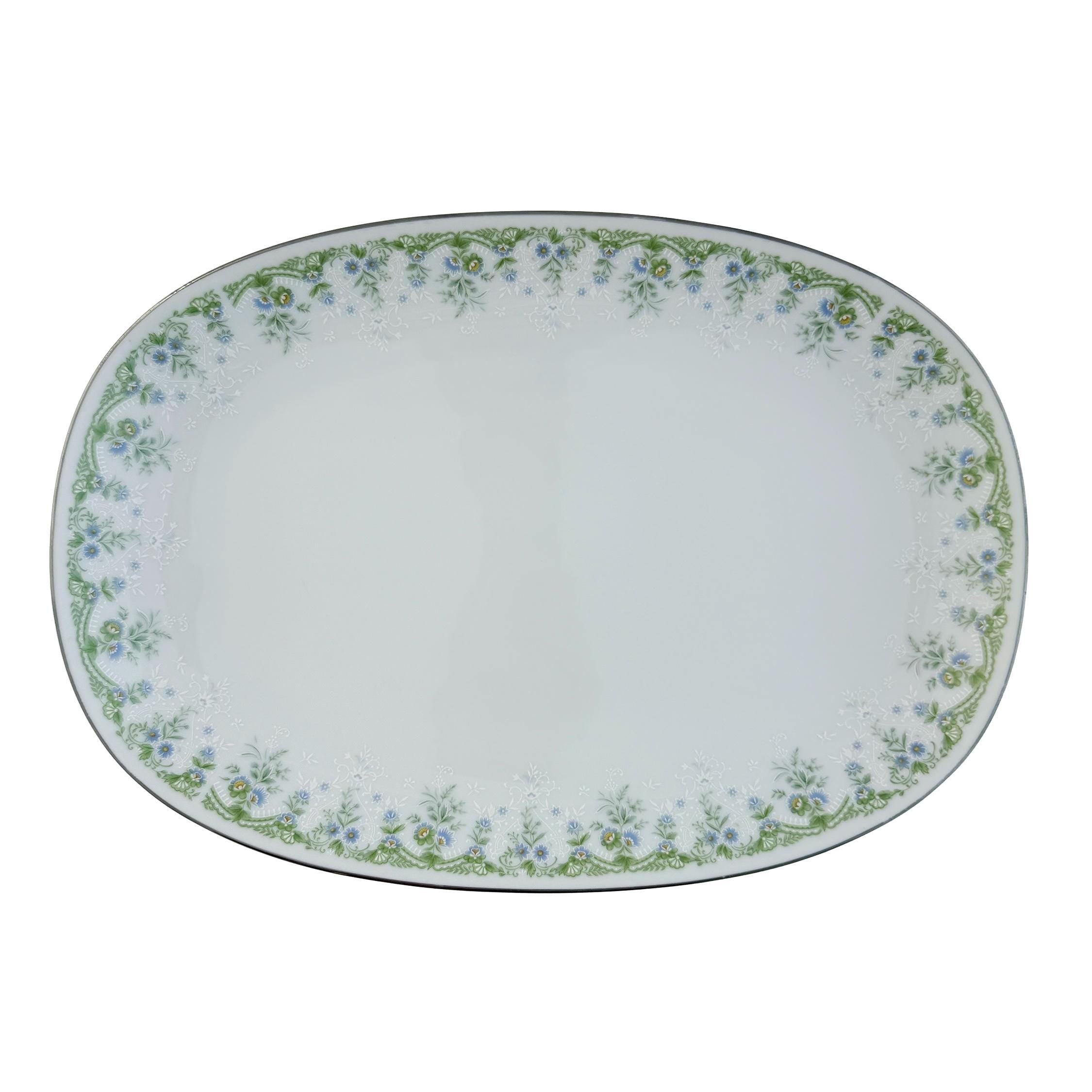 Vintage Noritake Dee Platter: Blue Green Floral Fine China Serving Dish (13"x9")