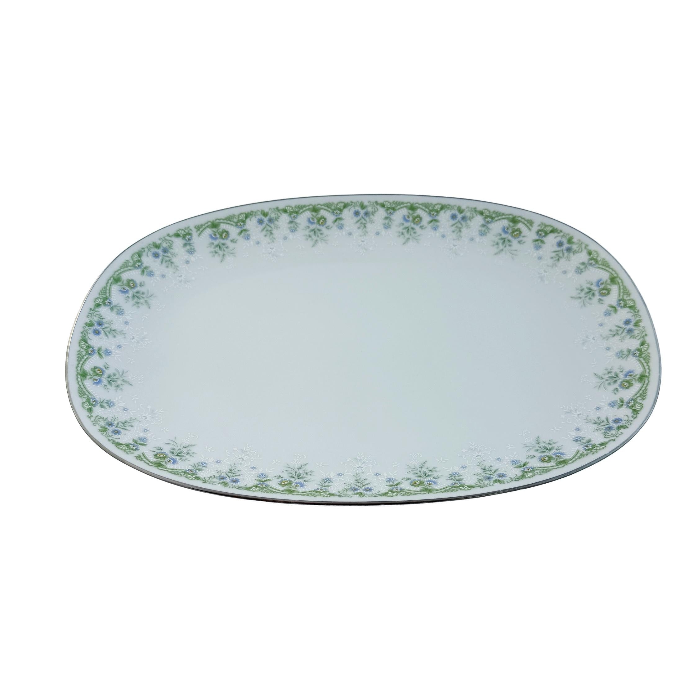 Vintage Noritake Dee Platter: Blue Green Floral Fine China Serving Dish (13"x9")