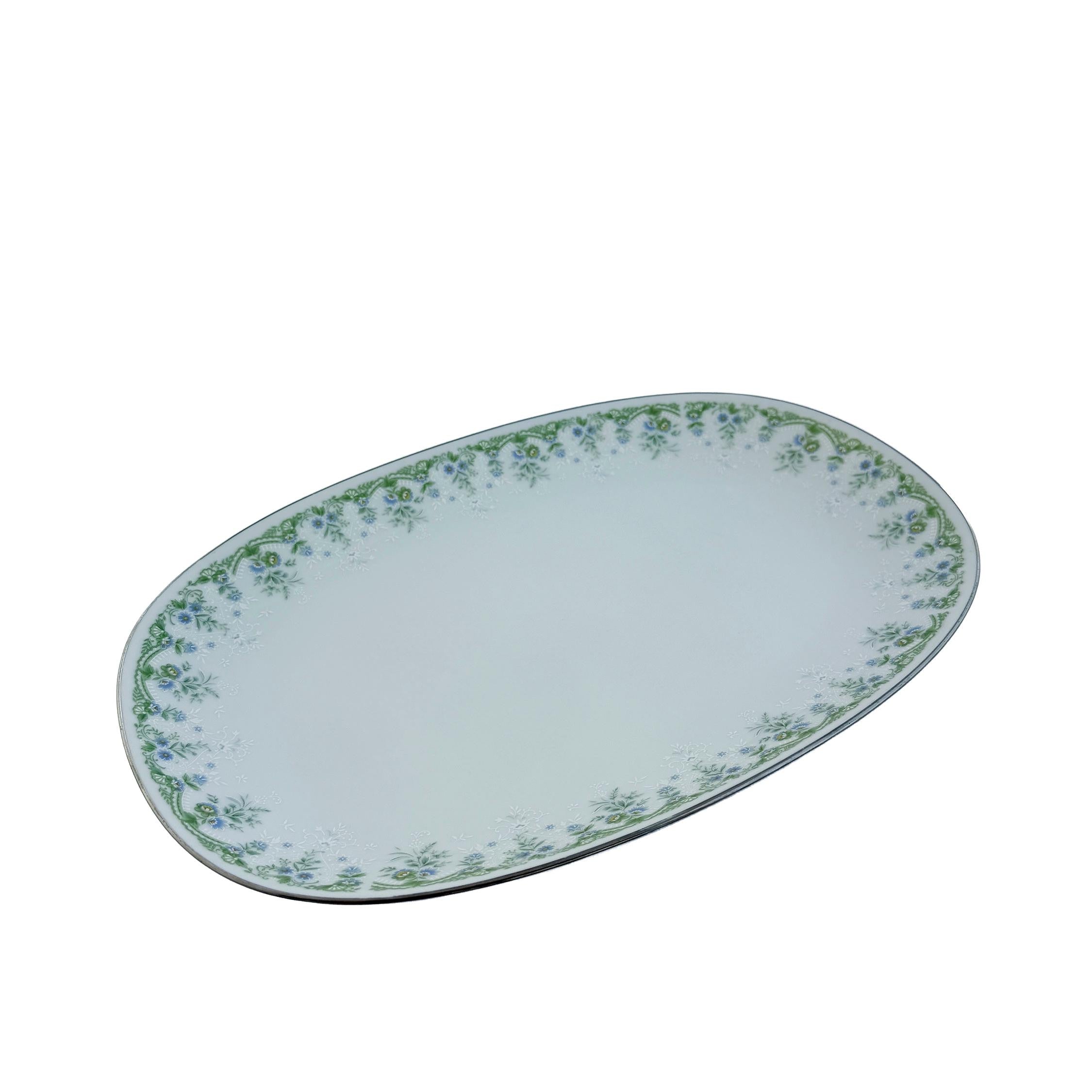 Vintage Noritake Dee Platter: Blue Green Floral Fine China Serving Dish (13"x9")