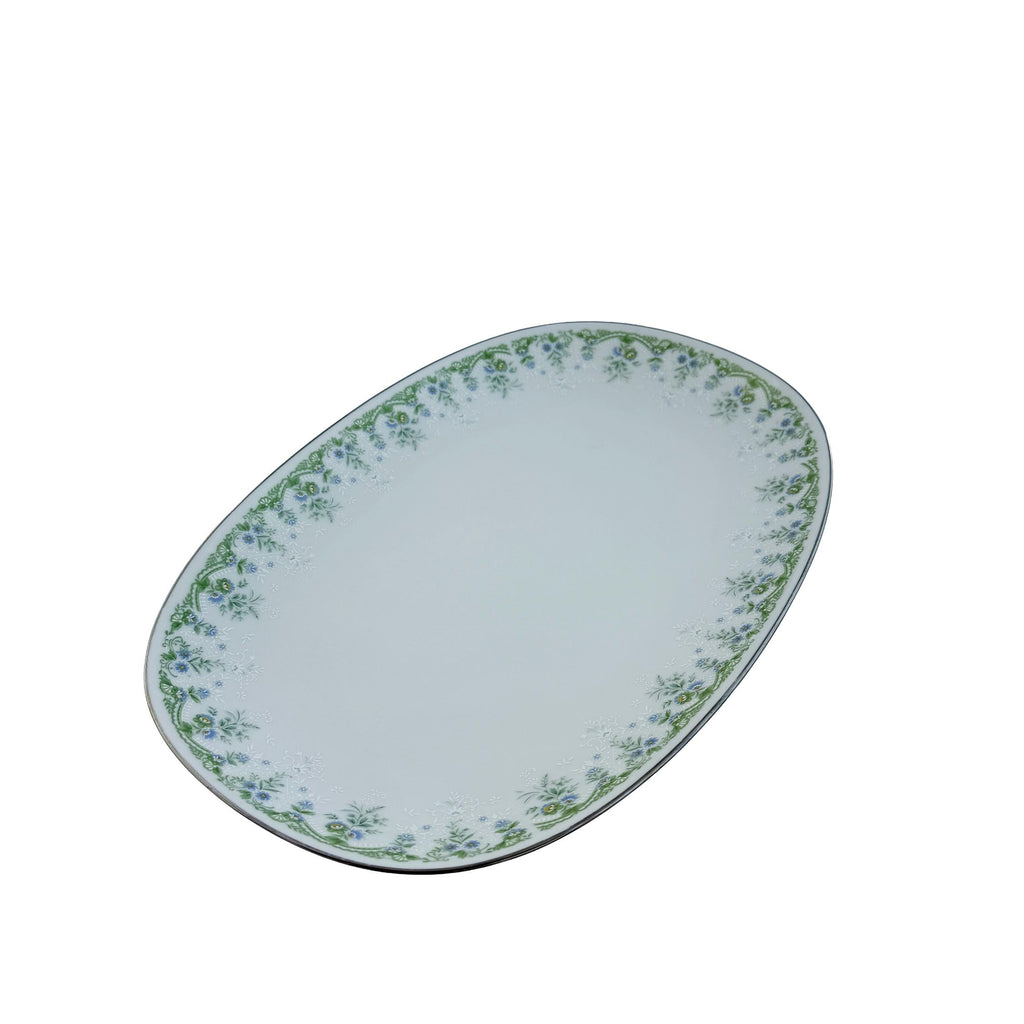 Vintage Noritake Dee Platter: Blue Green Floral Fine China Serving Dish (13"x9")