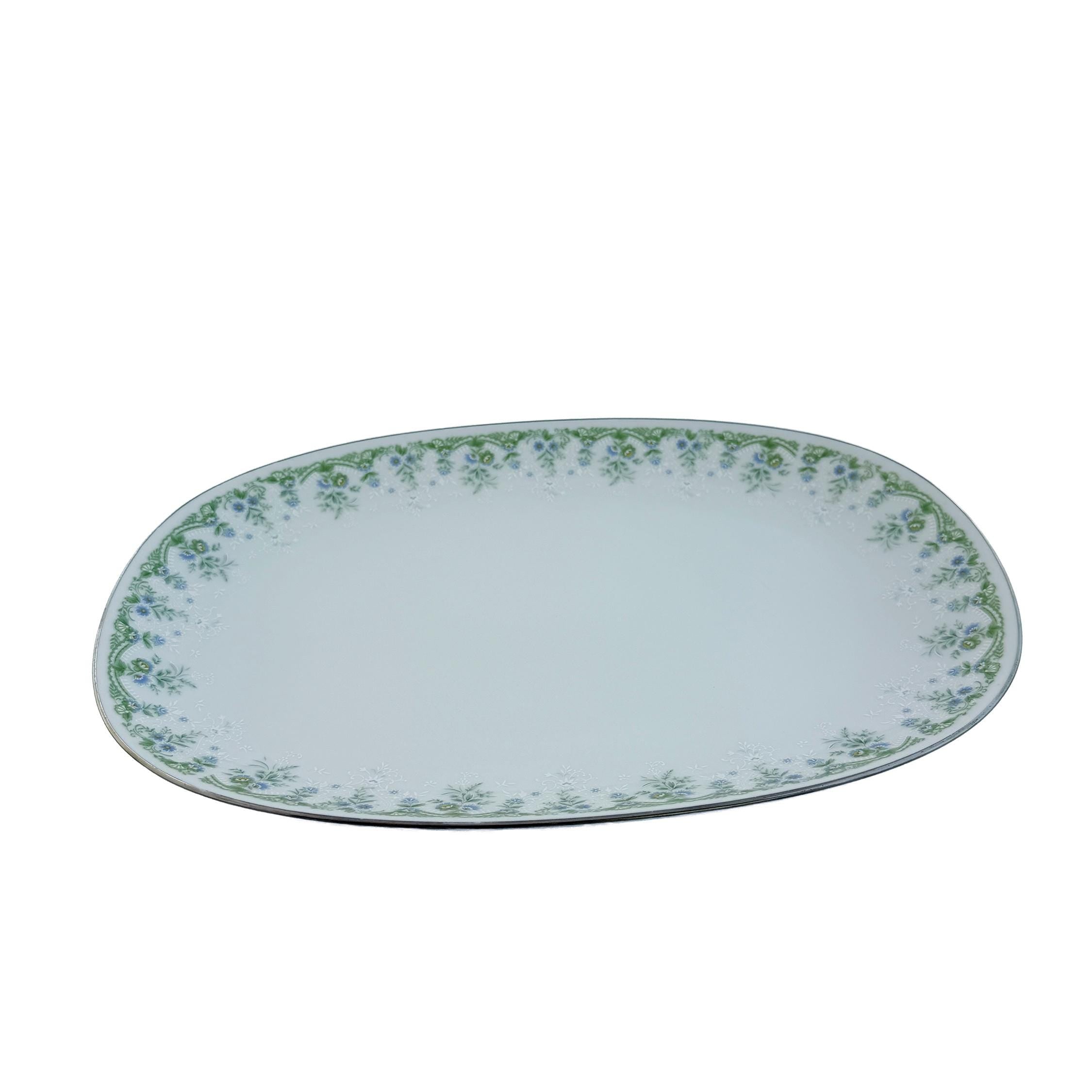 Vintage Noritake Dee Platter: Blue Green Floral Fine China Serving Dish (13"x9")