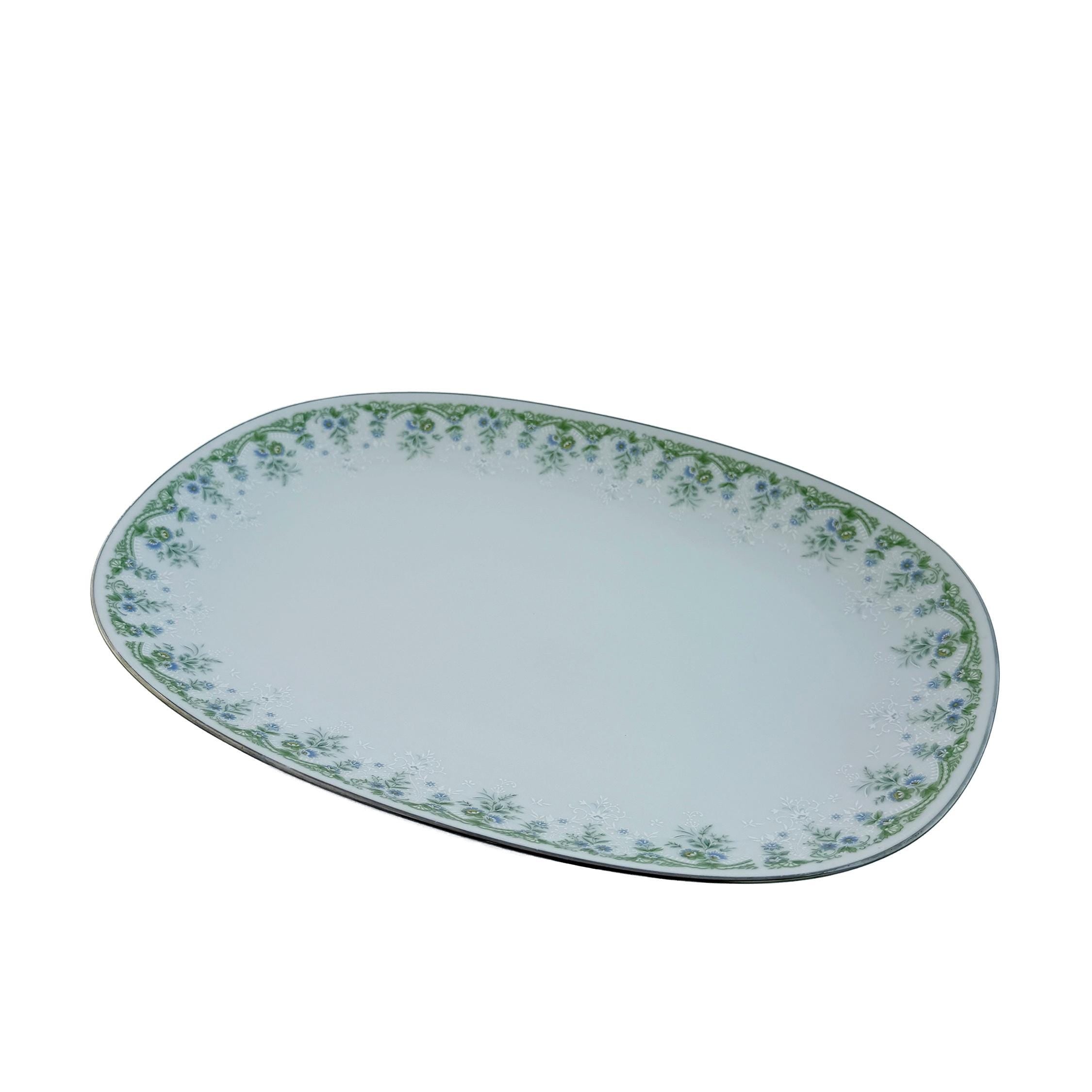 Vintage Noritake Dee Platter: Blue Green Floral Fine China Serving Dish (13"x9")