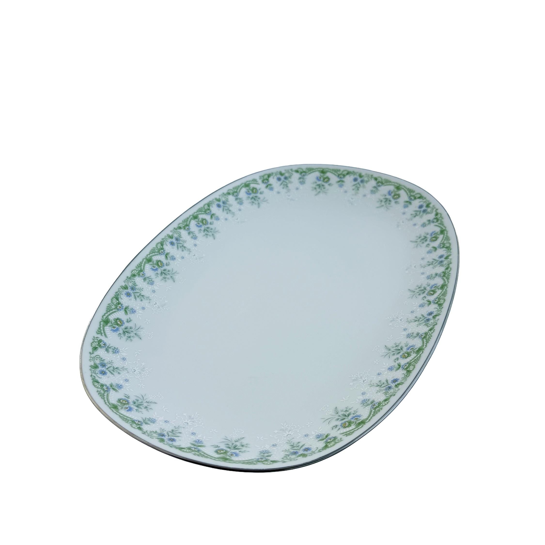 Vintage Noritake Dee Platter: Blue Green Floral Fine China Serving Dish (13"x9")