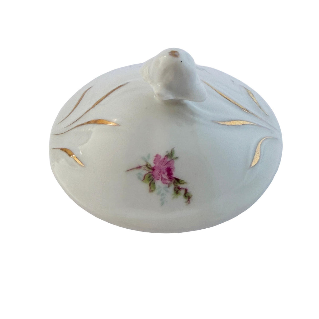 Early 20th Century Pink Rose Porcelain Lidded Sugar Bowl with Gold Trim