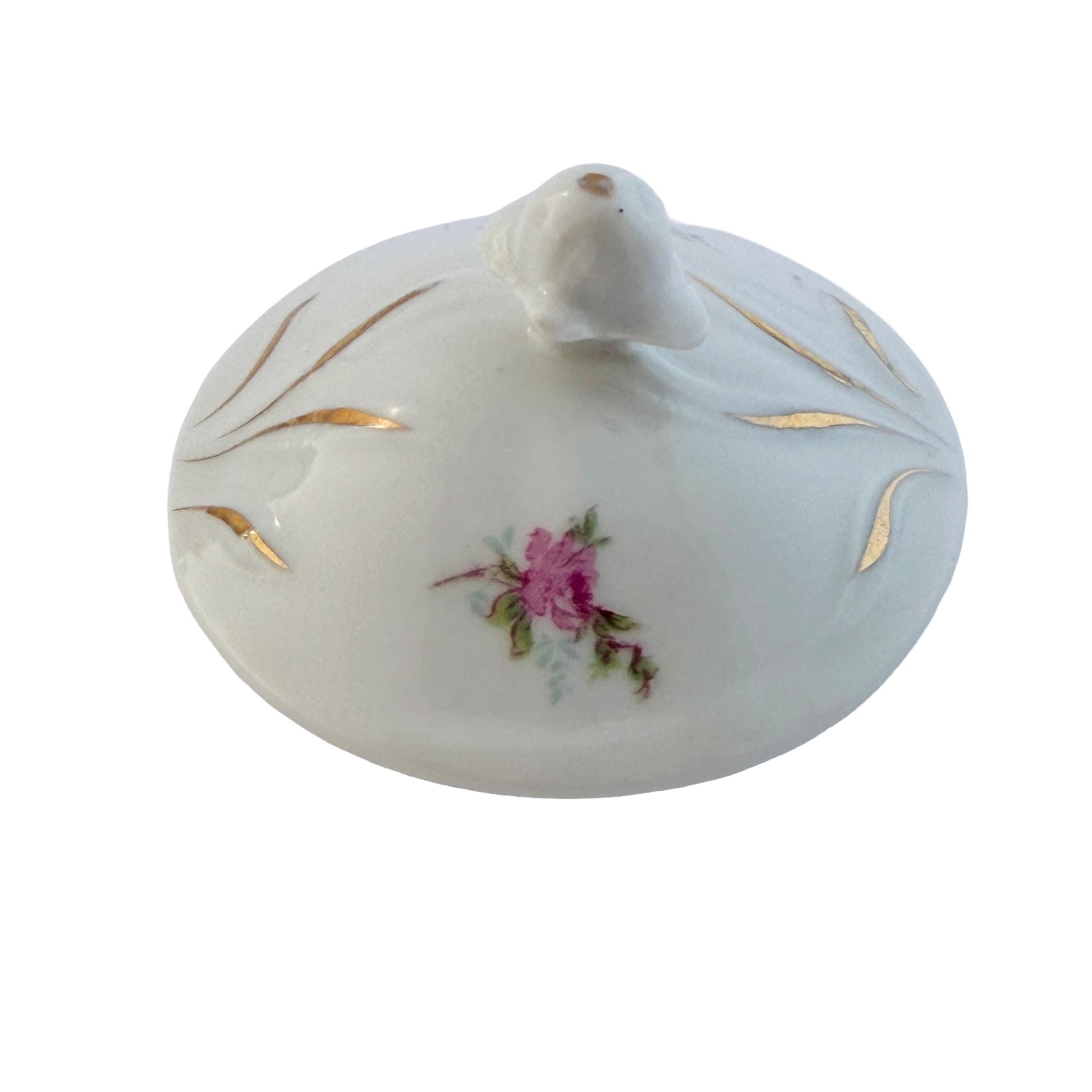 Early 20th Century Pink Rose Porcelain Lidded Sugar Bowl with Gold Trim