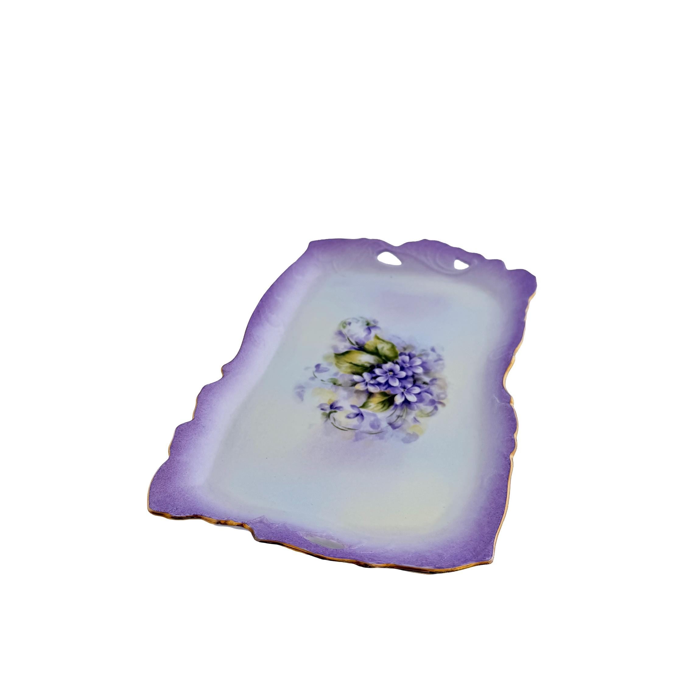 Vintage Porcelain Treasures Betty Platner Purple Floral Hand Decorated Serving Tray 10"x6.5"x.75"