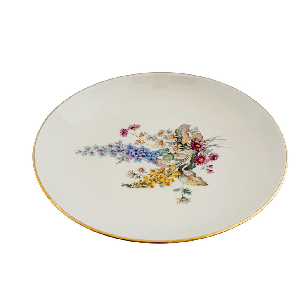 Vintage Veritable Porcelain Wildflower Gold Rim Serving Bowl 11.5"