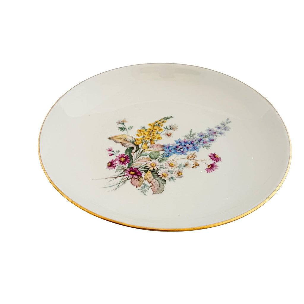 Vintage Veritable Porcelain Wildflower Gold Rim Serving Bowl 11.5"