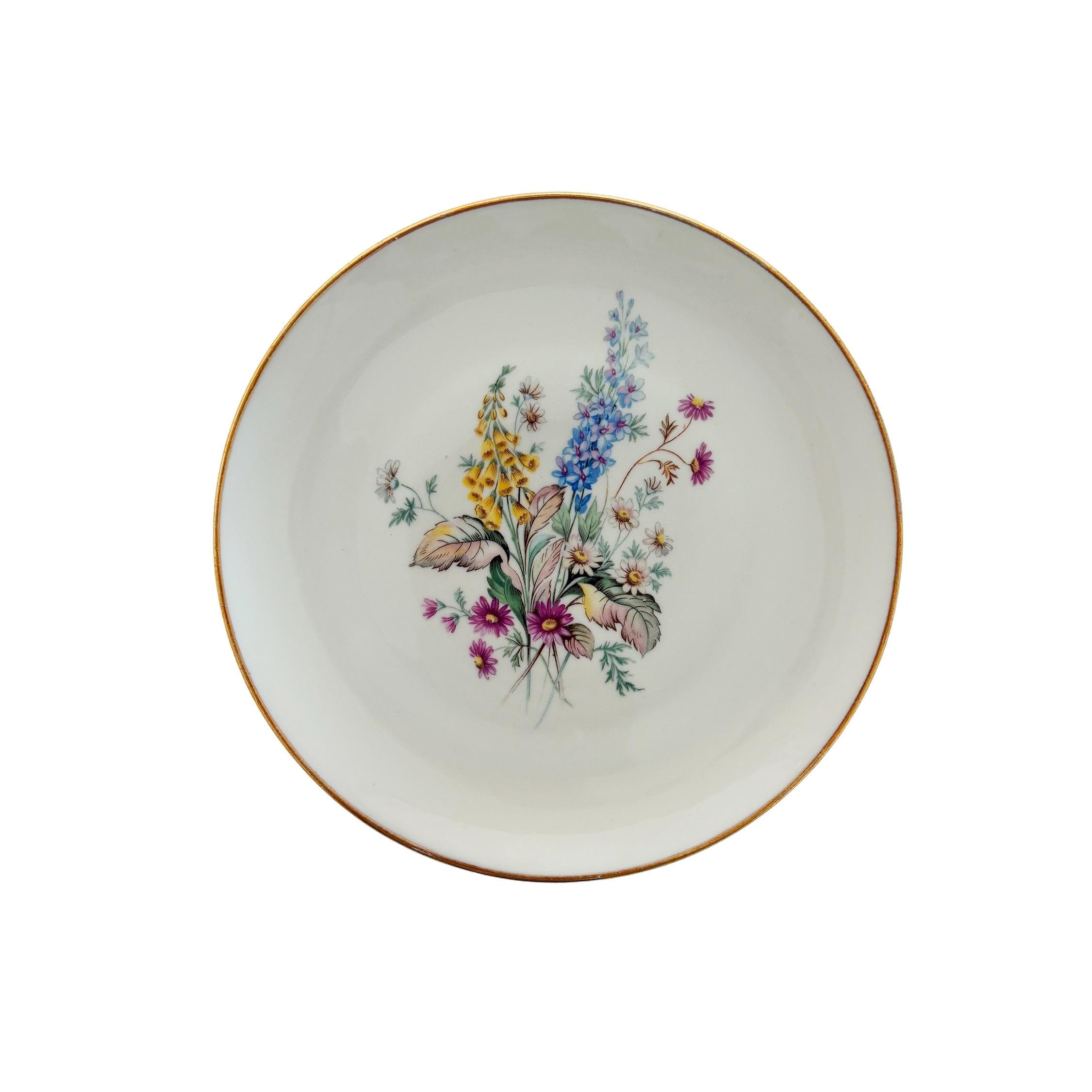 Vintage Veritable Porcelain Wildflower Gold Rim Serving Bowl 11.5"