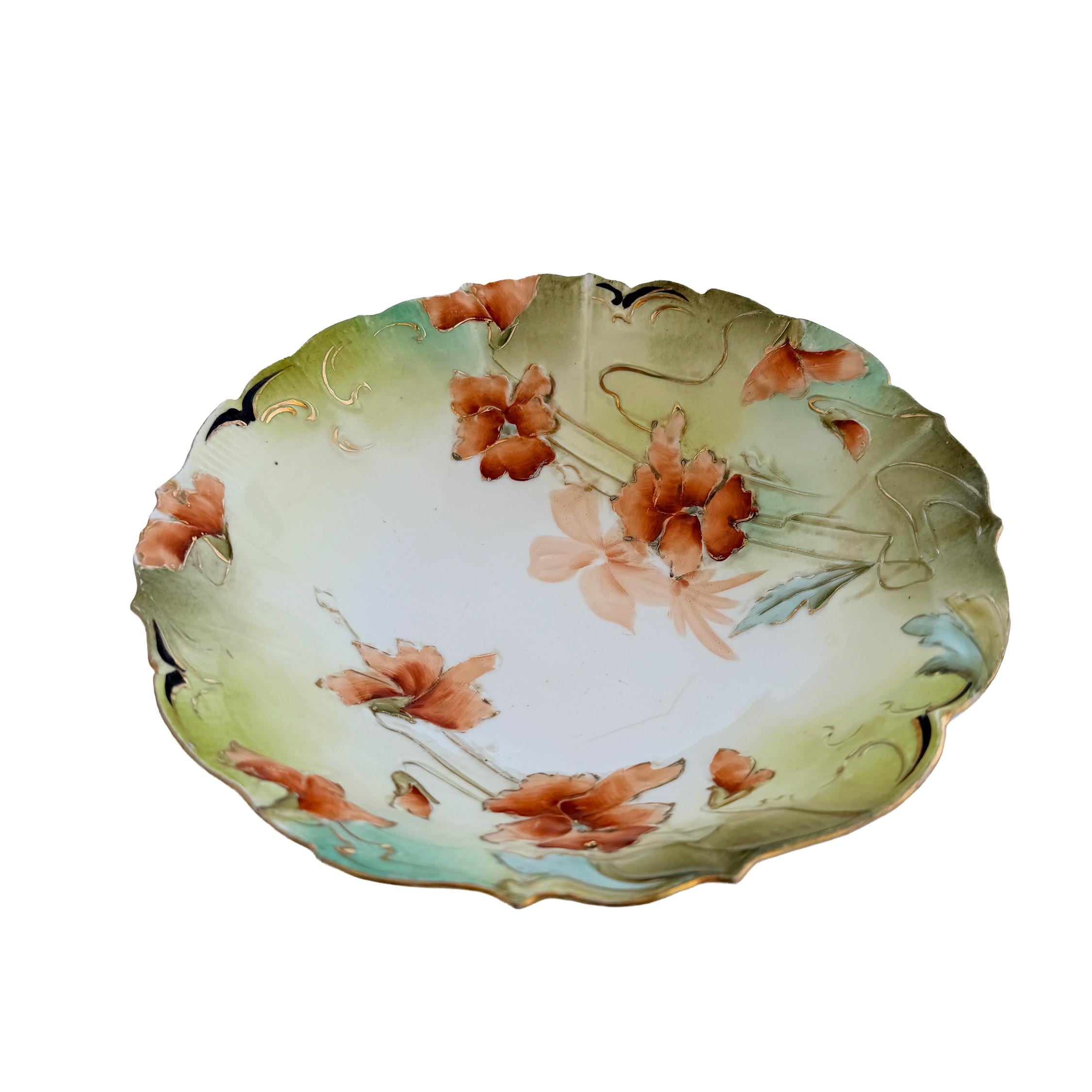 Antique MZ Austria Art Nouveau Porcelain Bowl | Hand Painted Floral Centerpiece | Early 20th Century