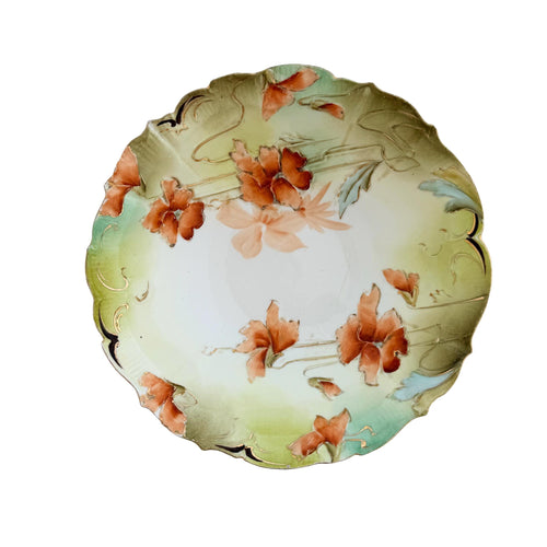 Antique MZ Austria Art Nouveau Porcelain Bowl | Hand Painted Floral Centerpiece | Early 20th Century