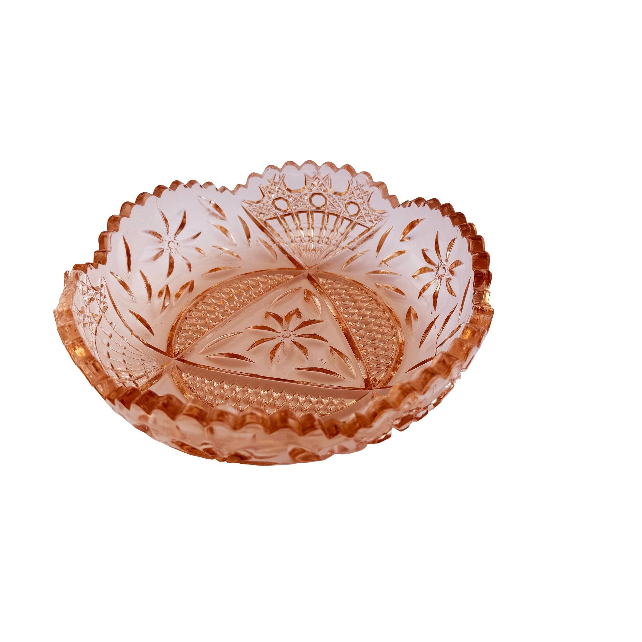 Vintage Pink Pressed Glass Bowl 8" | Depression Style Star & Fan Candy Dish | Cottagecore Decor