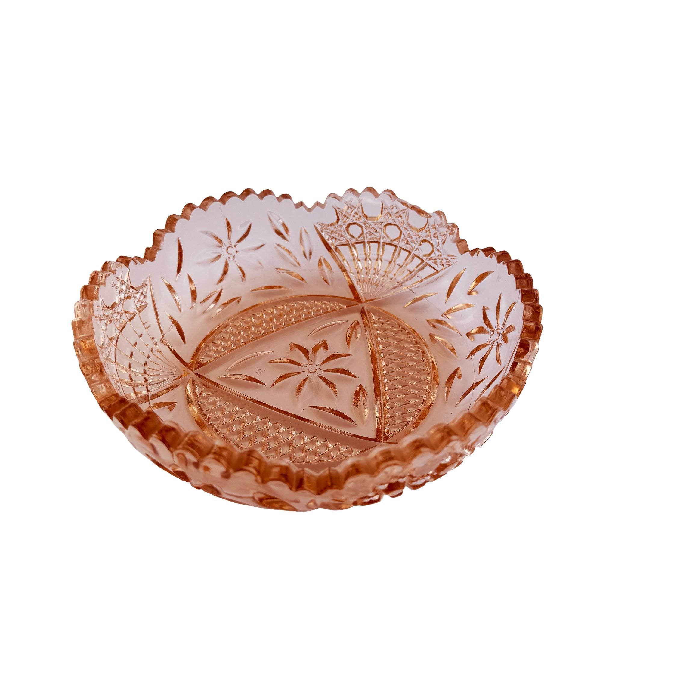 Vintage Pink Pressed Glass Bowl 8" | Depression Style Star & Fan Candy Dish | Cottagecore Decor