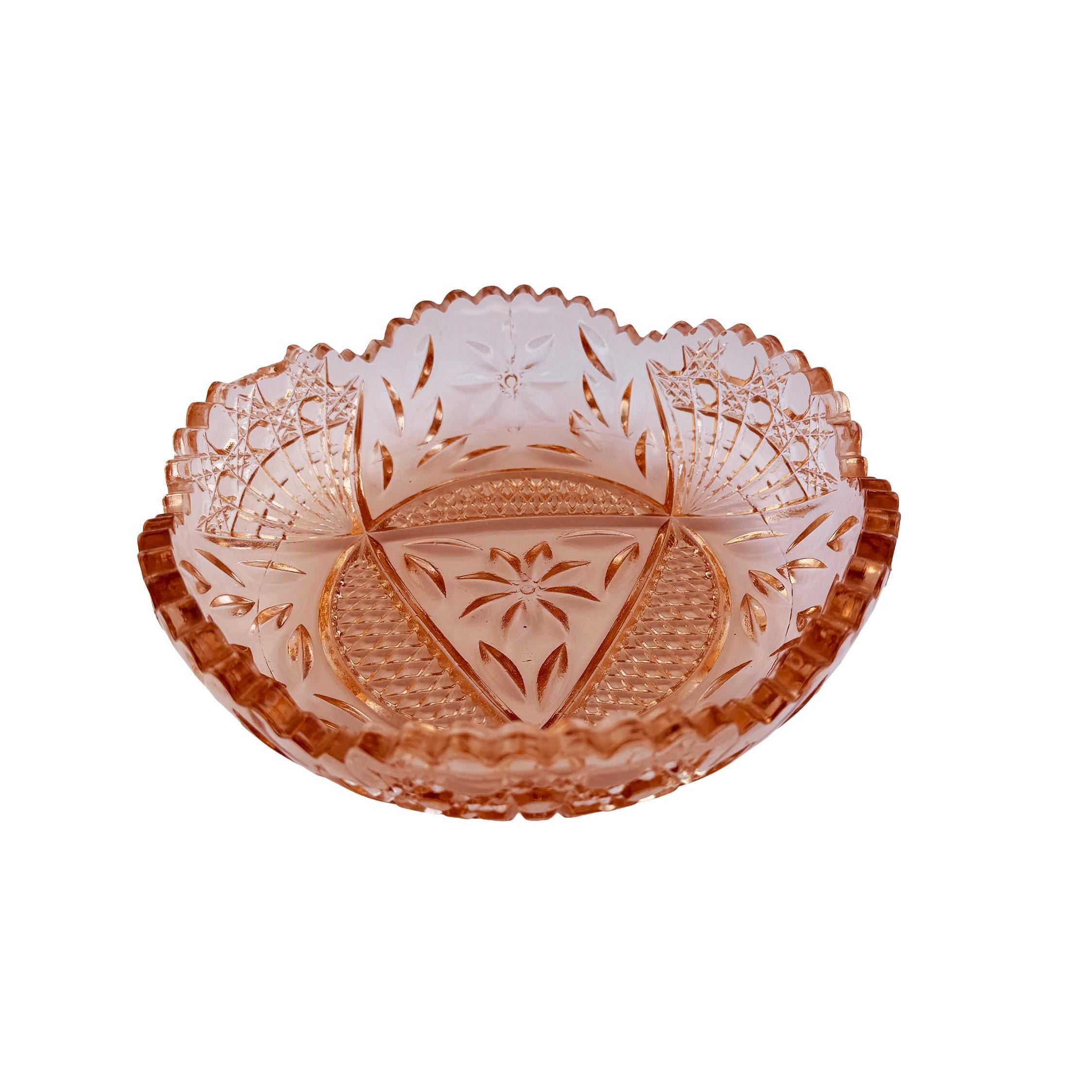 Vintage Pink Pressed Glass Bowl 8" | Depression Style Star & Fan Candy Dish | Cottagecore Decor