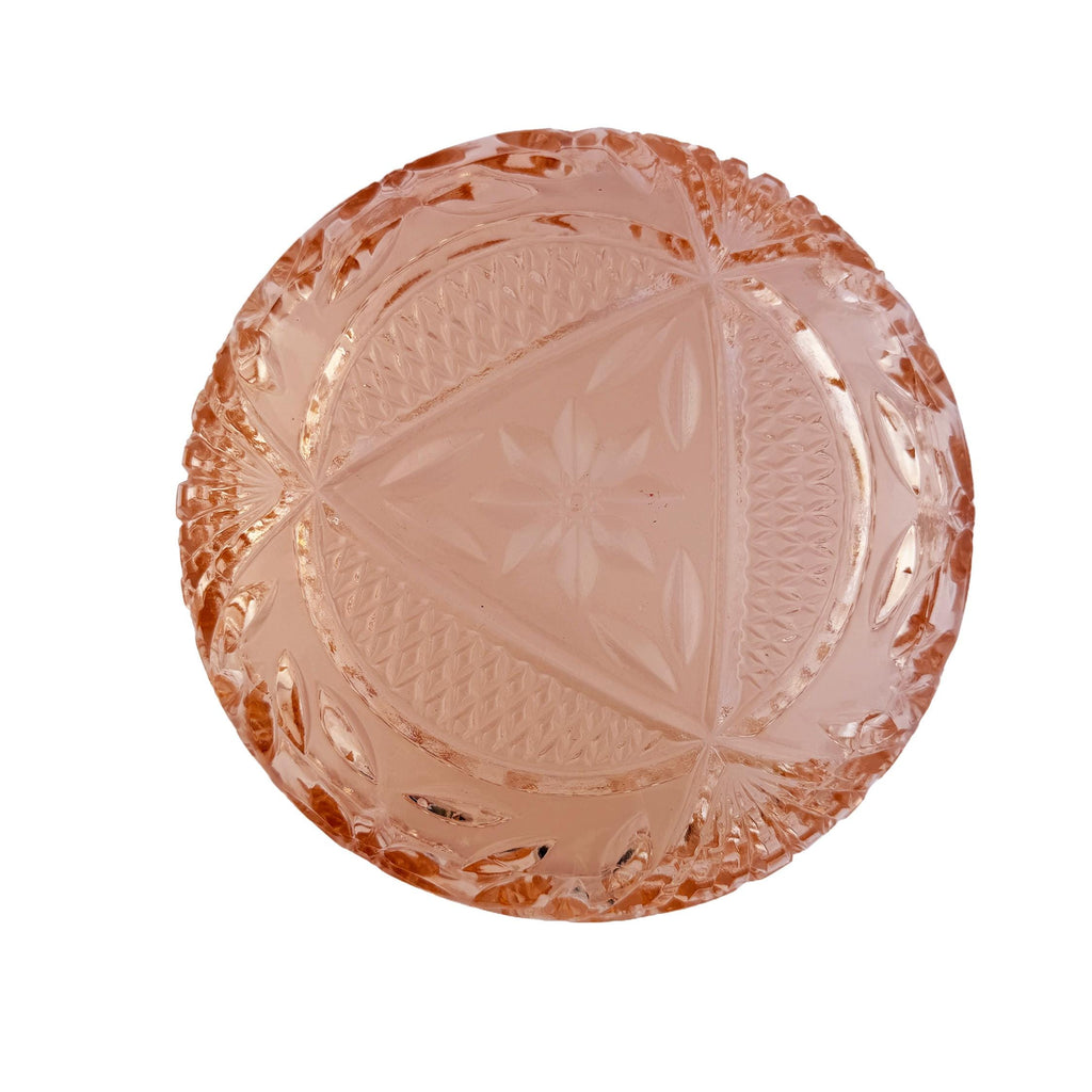 Vintage Pink Pressed Glass Bowl 8" | Depression Style Star & Fan Candy Dish | Cottagecore Decor