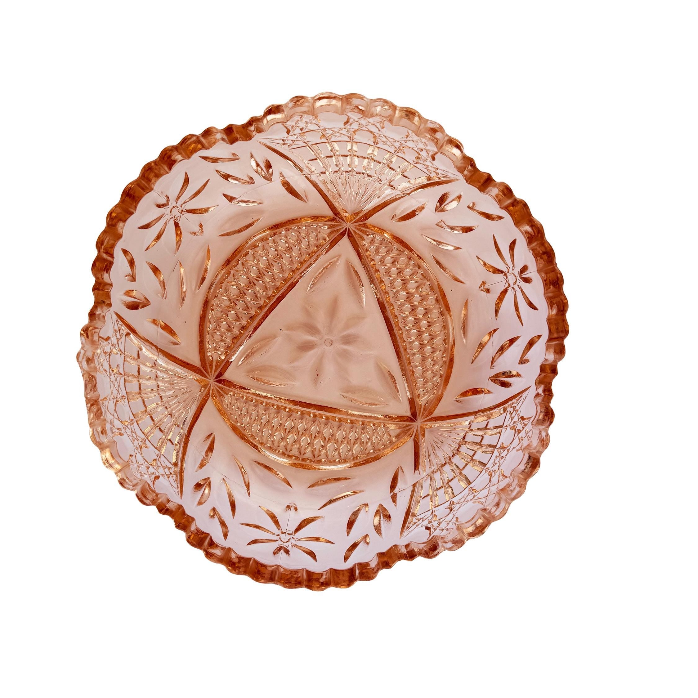 Vintage Pink Pressed Glass Bowl 8" | Depression Style Star & Fan Candy Dish | Cottagecore Decor