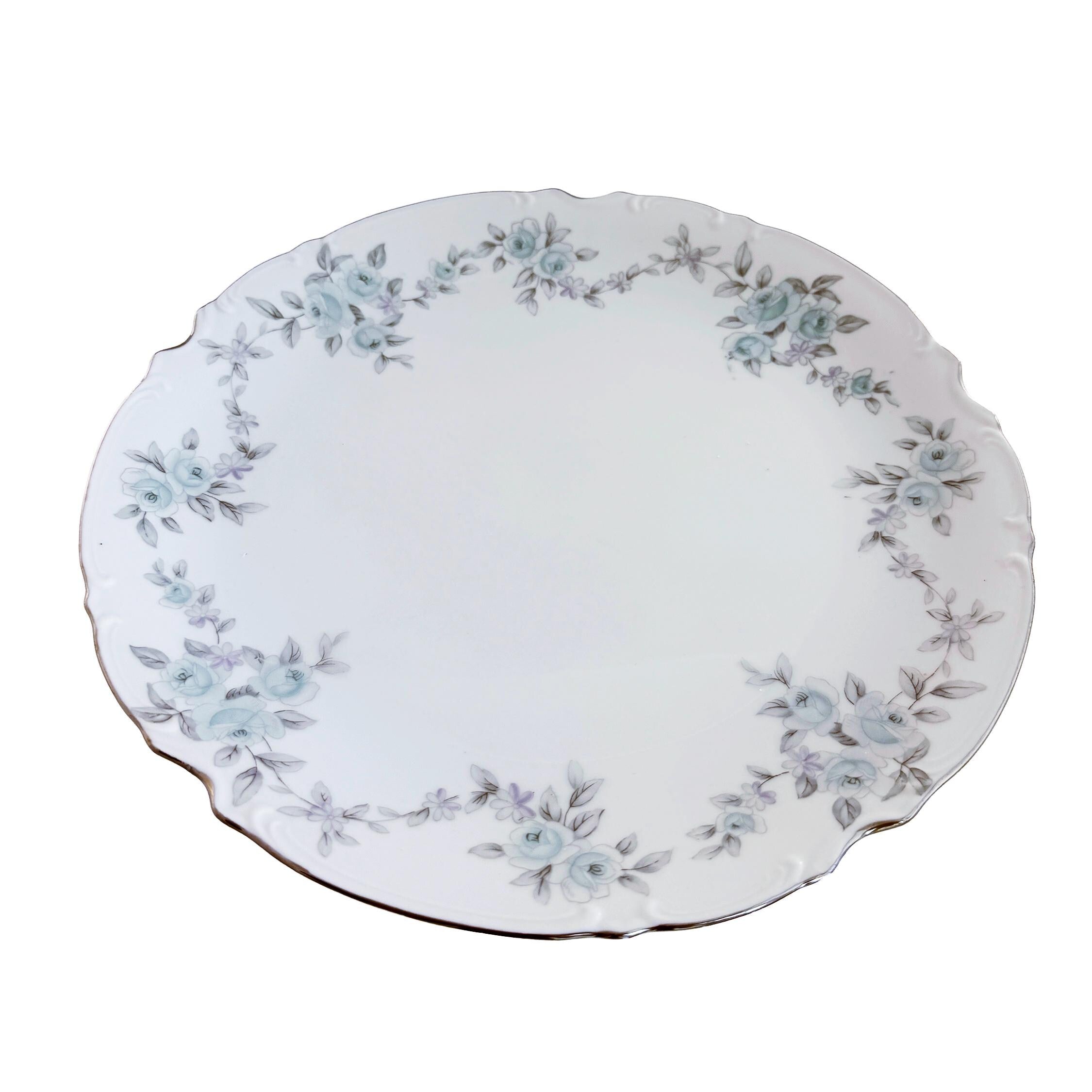 Vintage Mikasa Barbizon Fine China Serving Platter 12" | Blue Floral Chop Plate | Japan