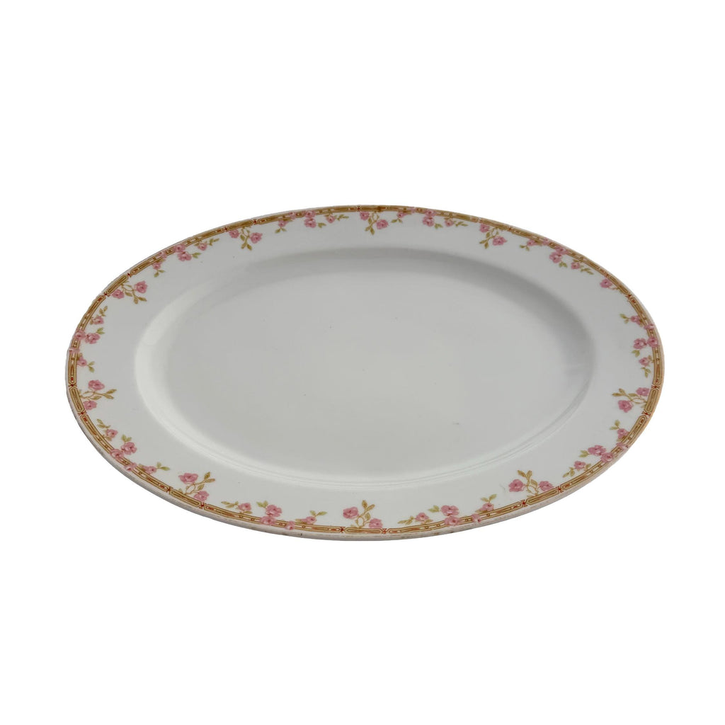 Antique J&C Bavaria Oval Serving Platter 14" | Pink Rose Gold Greek Key | Jaeger & Co China