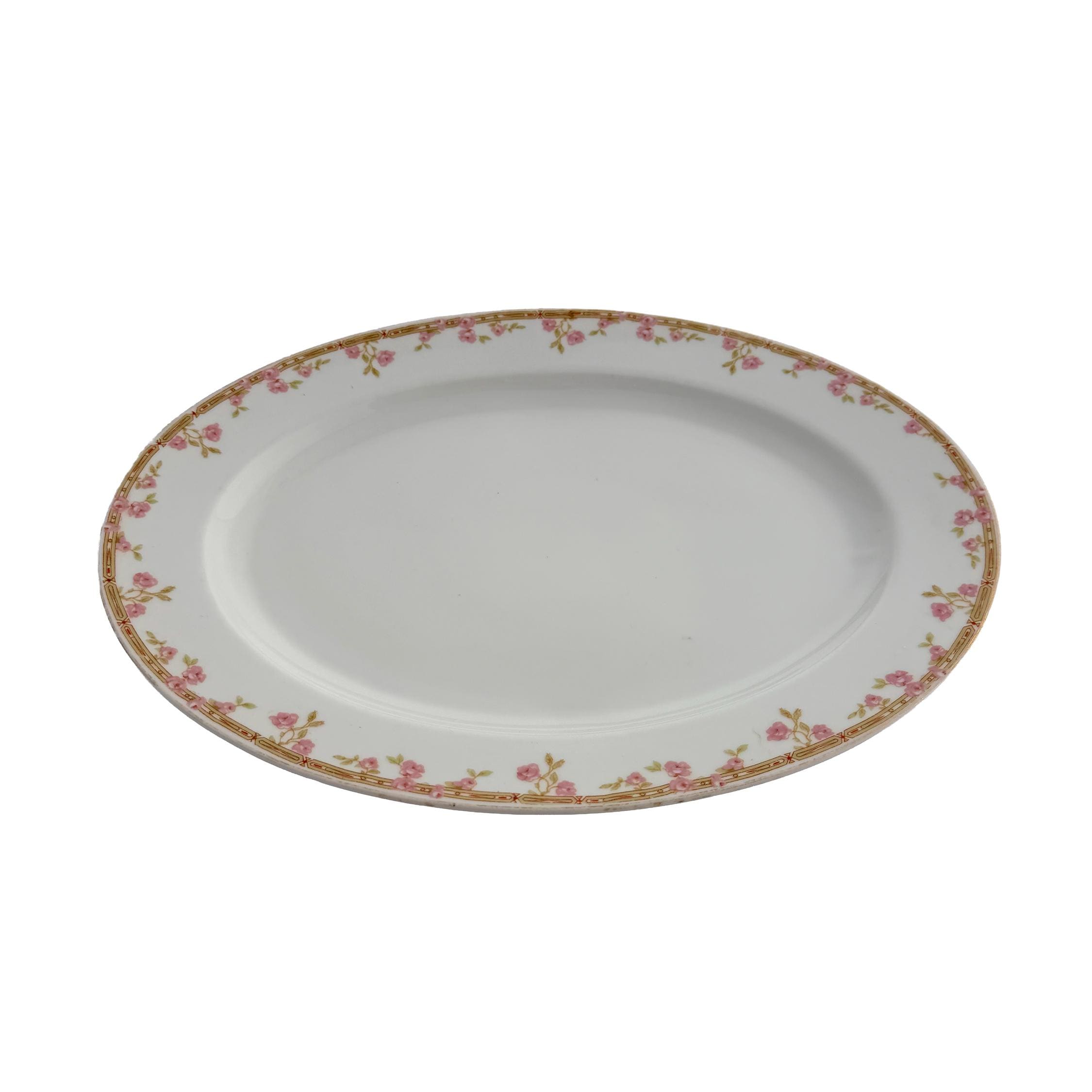 Antique J&C Bavaria Oval Serving Platter 14" | Pink Rose Gold Greek Key | Jaeger & Co China