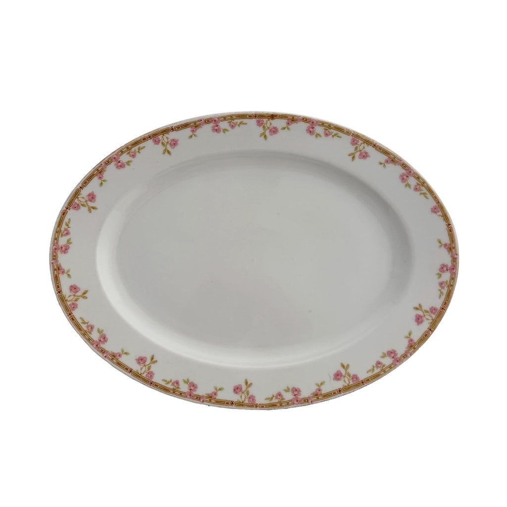 Antique J&C Bavaria Oval Serving Platter 14" | Pink Rose Gold Greek Key | Jaeger & Co China