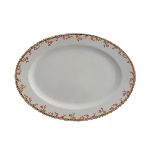 Antique J&C Bavaria Oval Serving Platter 14" | Pink Rose Gold Greek Key | Jaeger & Co China