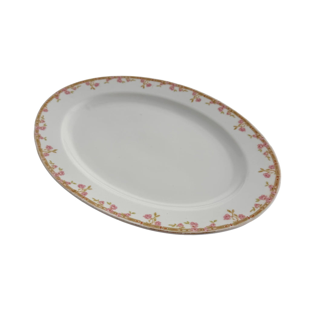 Antique J&C Bavaria Oval Serving Platter 14" | Pink Rose Gold Greek Key | Jaeger & Co China