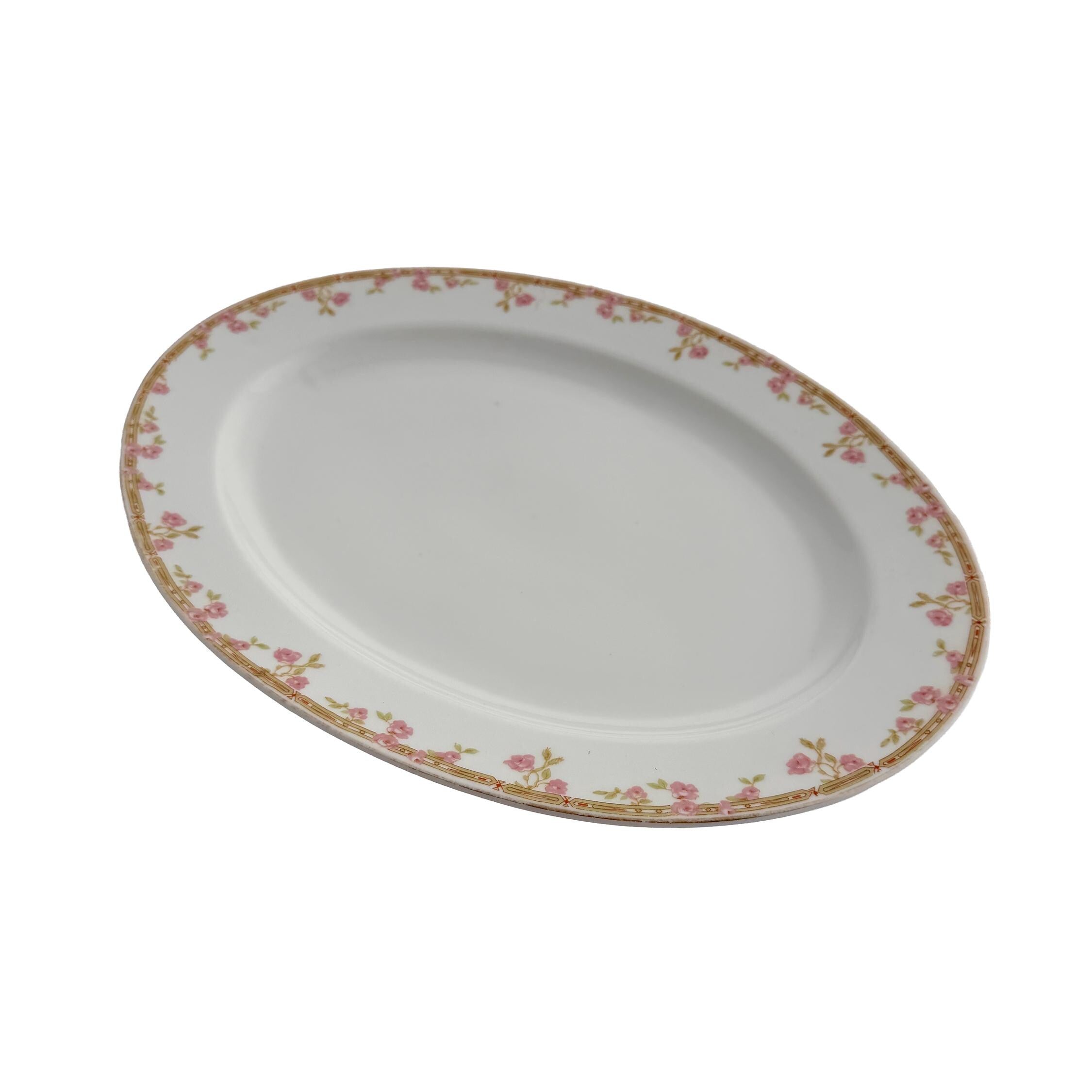 Antique J&C Bavaria Oval Serving Platter 14" | Pink Rose Gold Greek Key | Jaeger & Co China