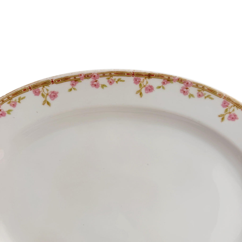 Antique J&C Bavaria Oval Serving Platter 14" | Pink Rose Gold Greek Key | Jaeger & Co China