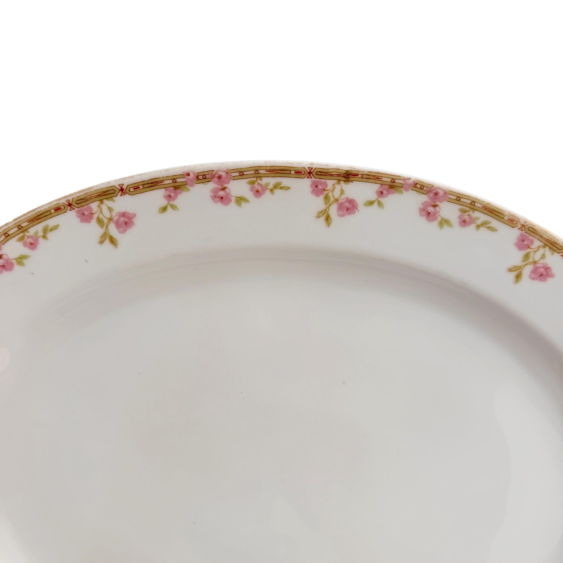 Antique J&C Bavaria Oval Serving Platter 14" | Pink Rose Gold Greek Key | Jaeger & Co China