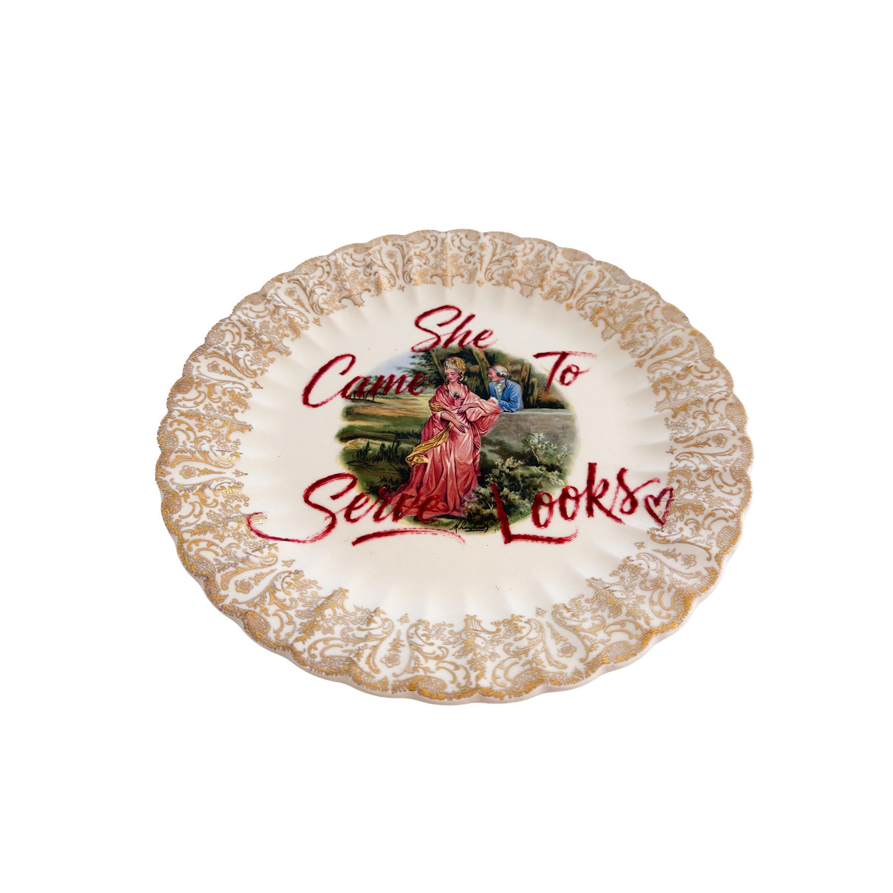 She Came to Serve Looks – Vintage China Southern Belle Wall Art Plate | 22K Gold | Fashion Decor