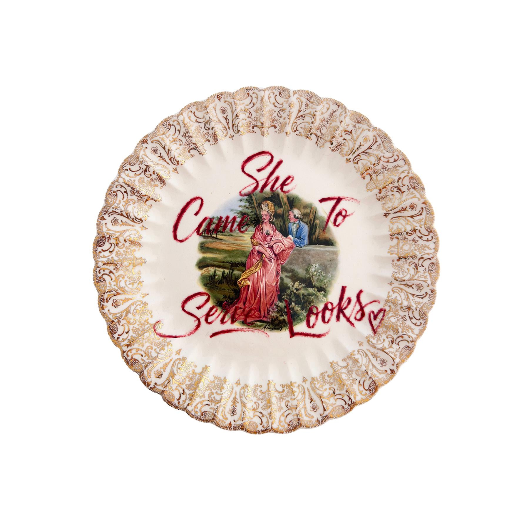 She Came to Serve Looks – Vintage China Southern Belle Wall Art Plate | 22K Gold | Fashion Decor