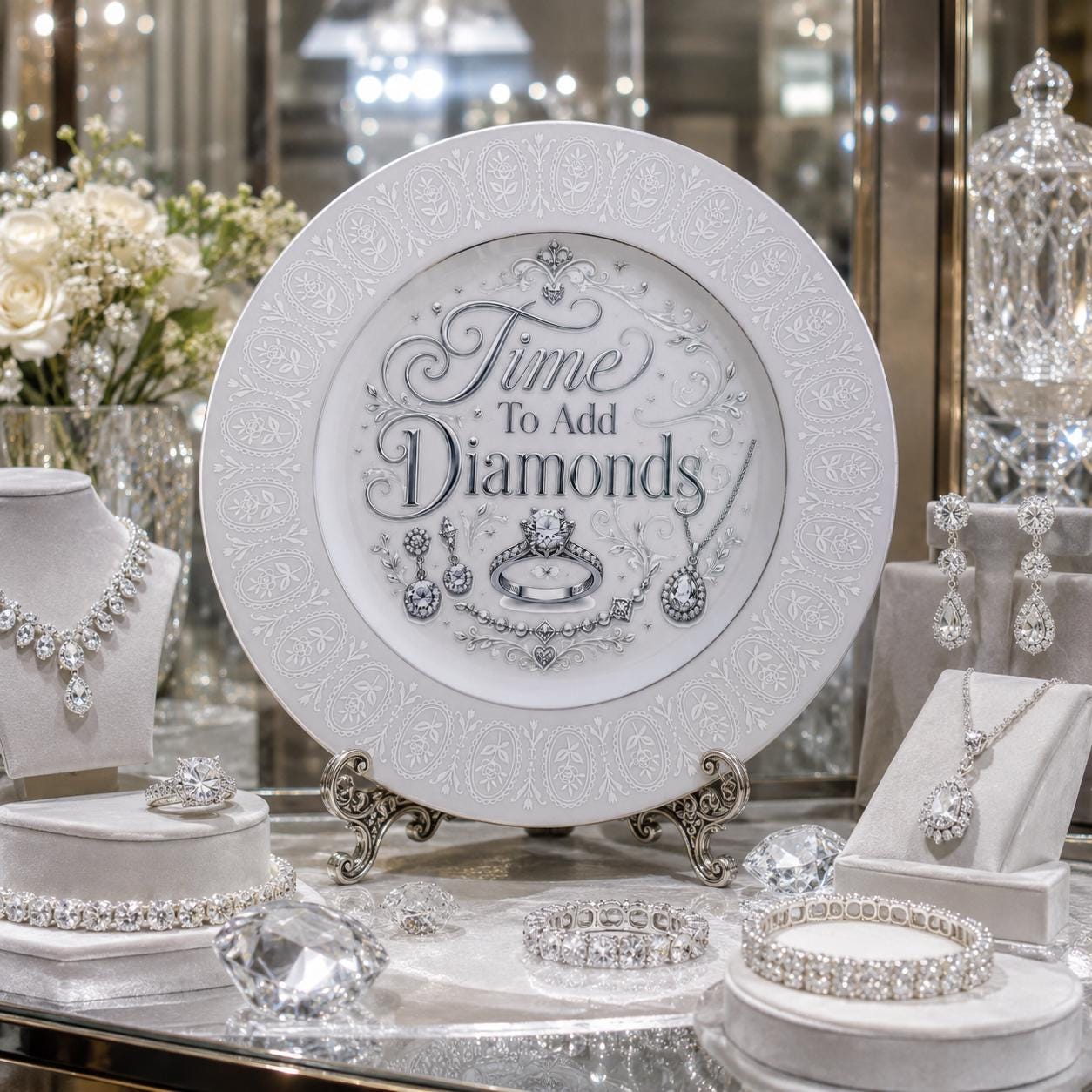 Time to Add Diamonds – Vintage China Fashion Wall Art Plate | Jewelry Decor | Maximalist Wall Art