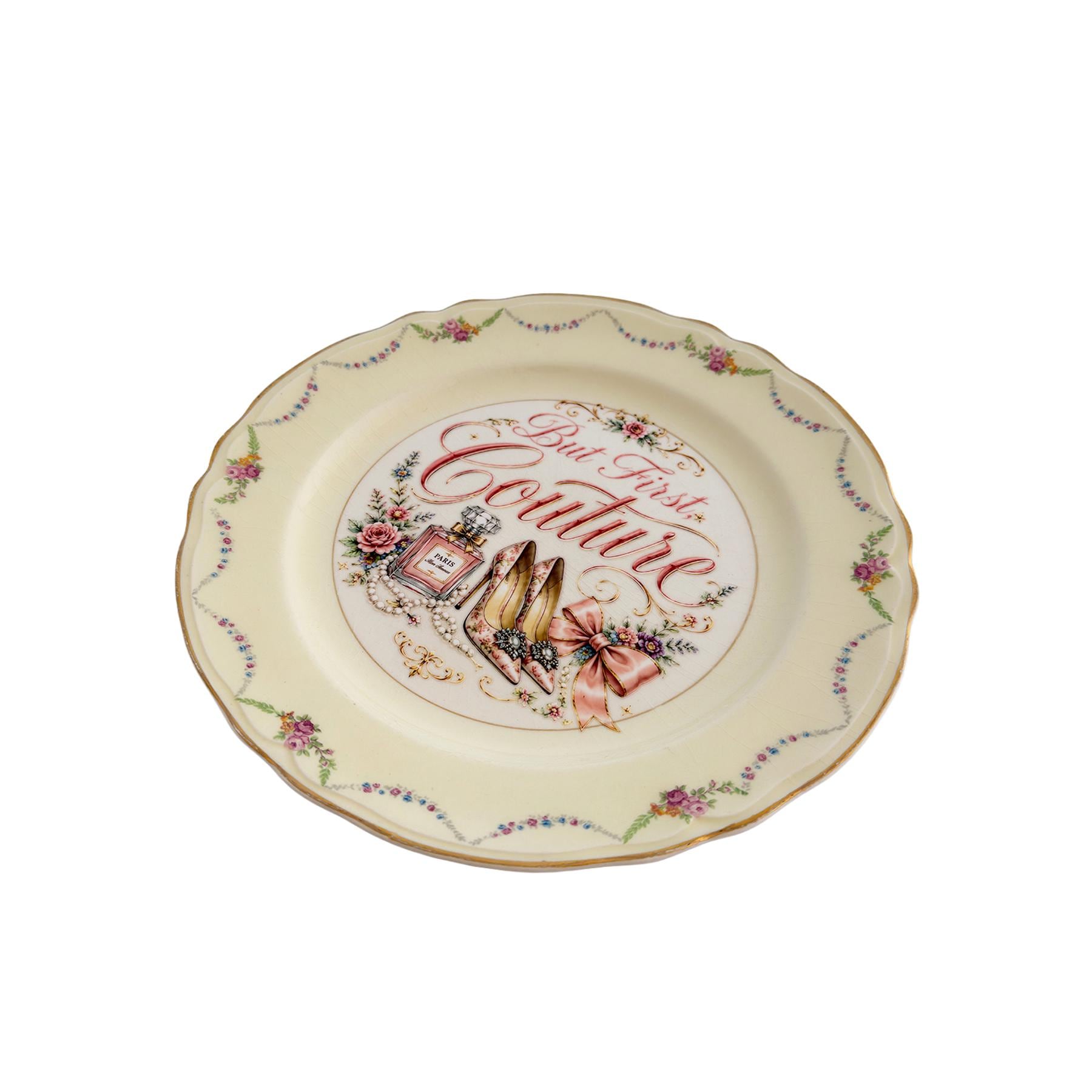 But First, Couture – Fashion Wall Art Plate | Vintage China Decor | Designer Inspired Gift | Maximalist Home Decor