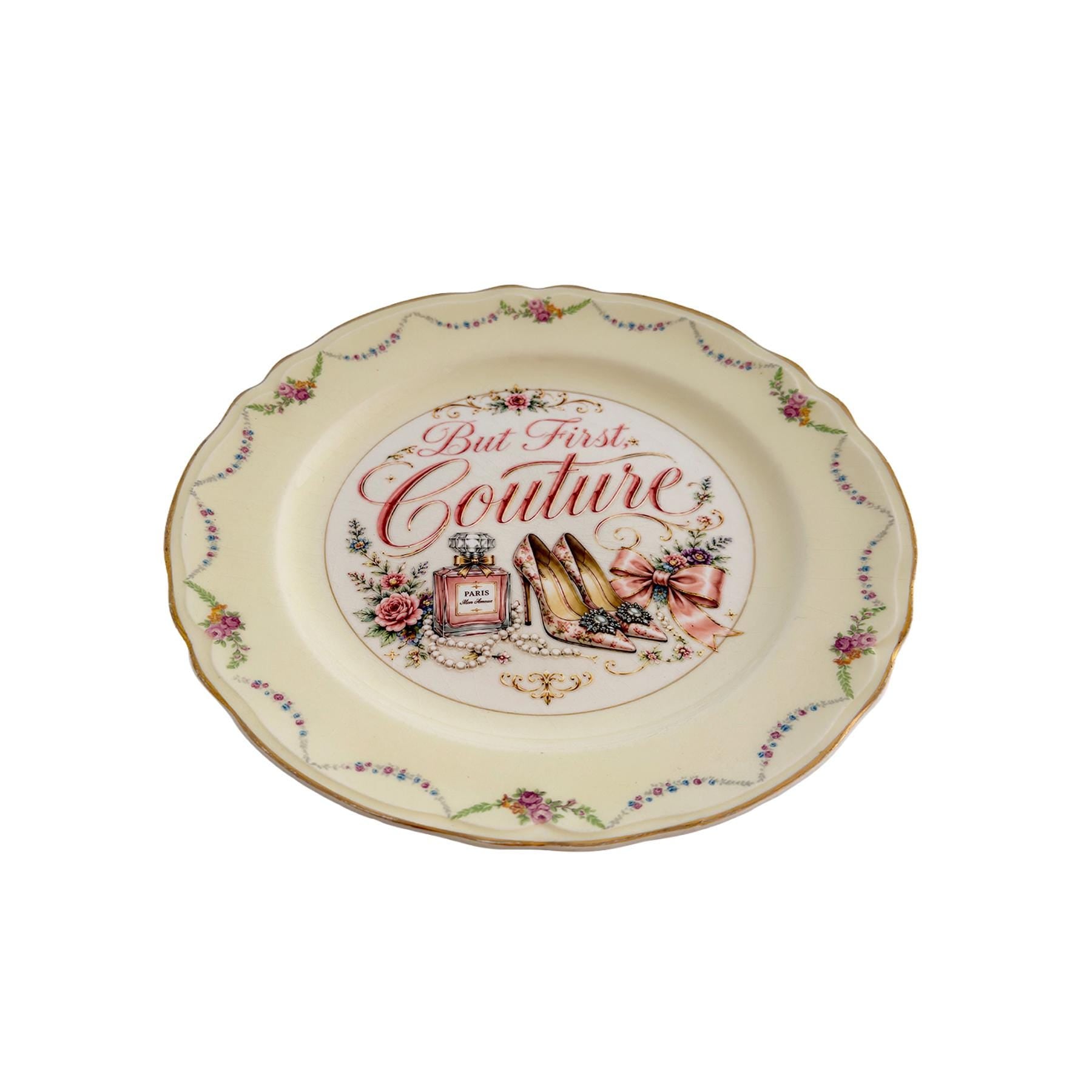 But First, Couture – Fashion Wall Art Plate | Vintage China Decor | Designer Inspired Gift | Maximalist Home Decor