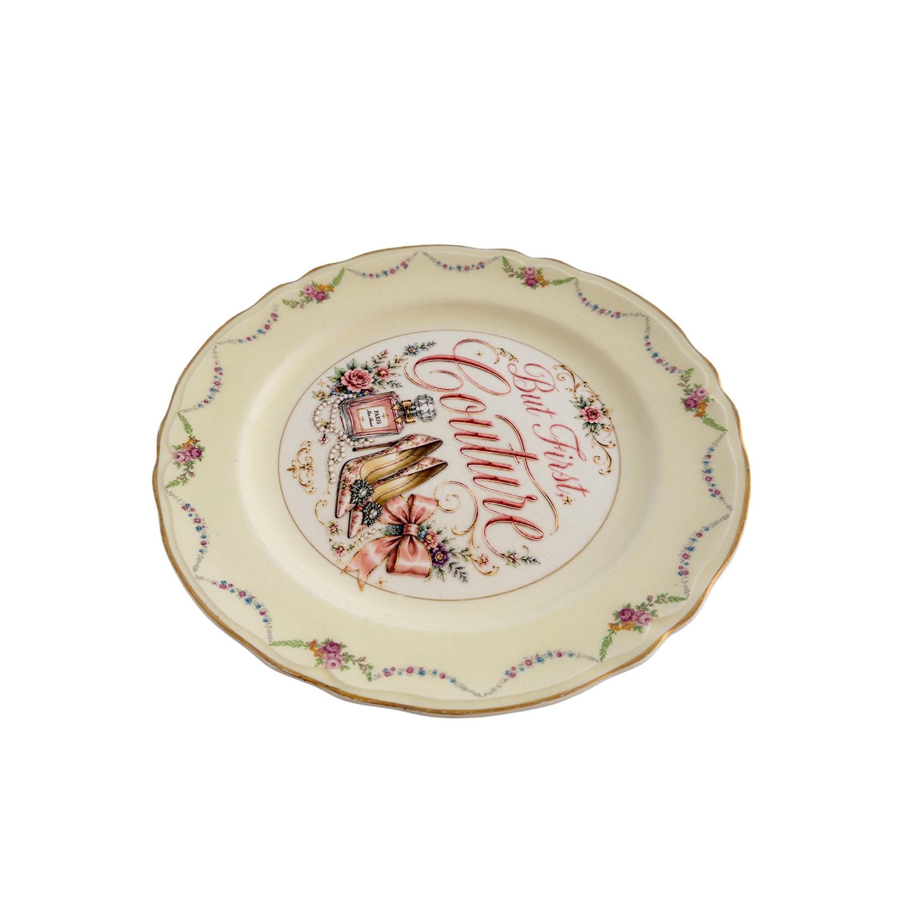 But First, Couture – Fashion Wall Art Plate | Vintage China Decor | Designer Inspired Gift | Maximalist Home Decor